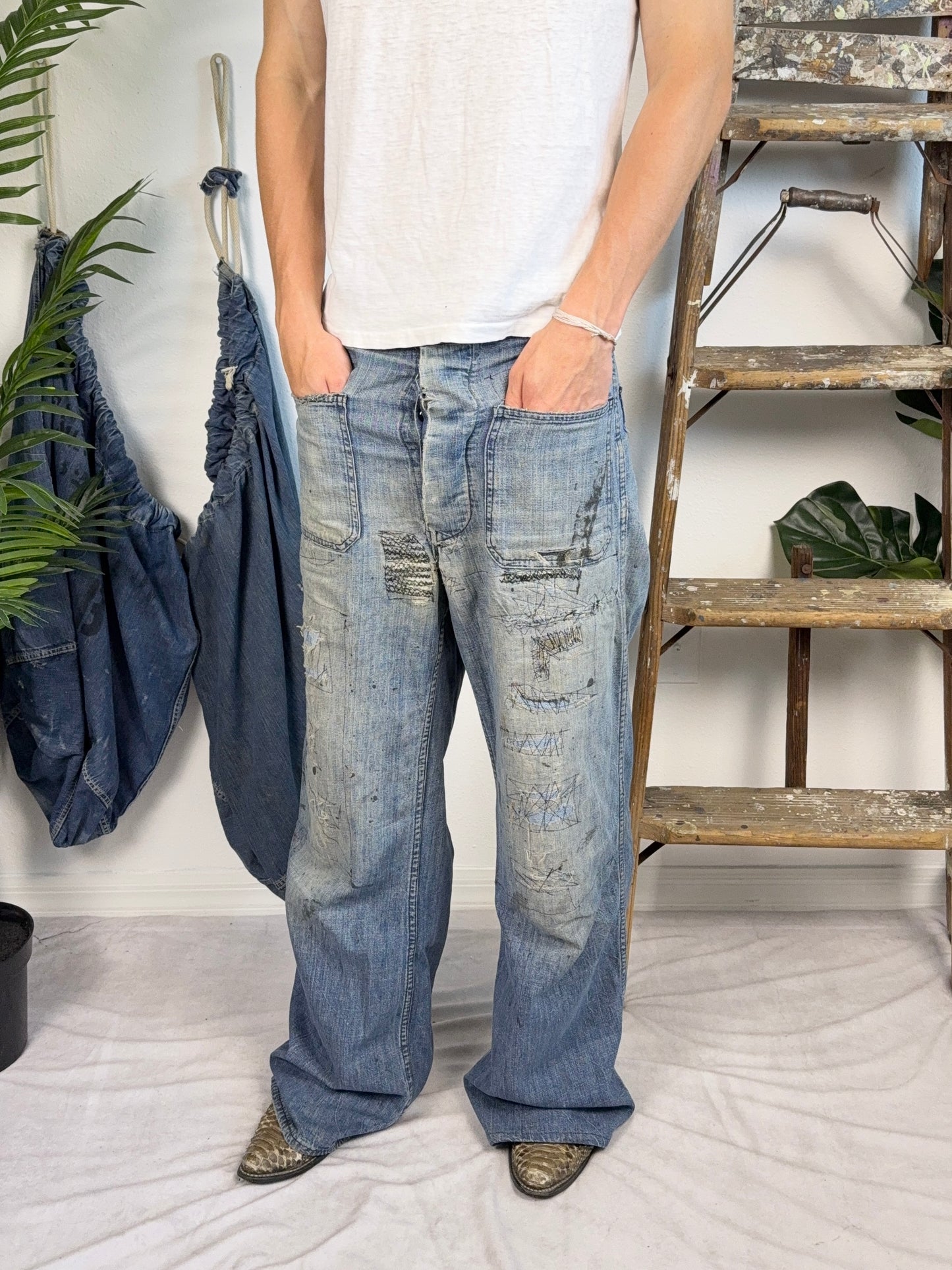 1940s WW2 Distressed & Repaired USN Dungarees (30)