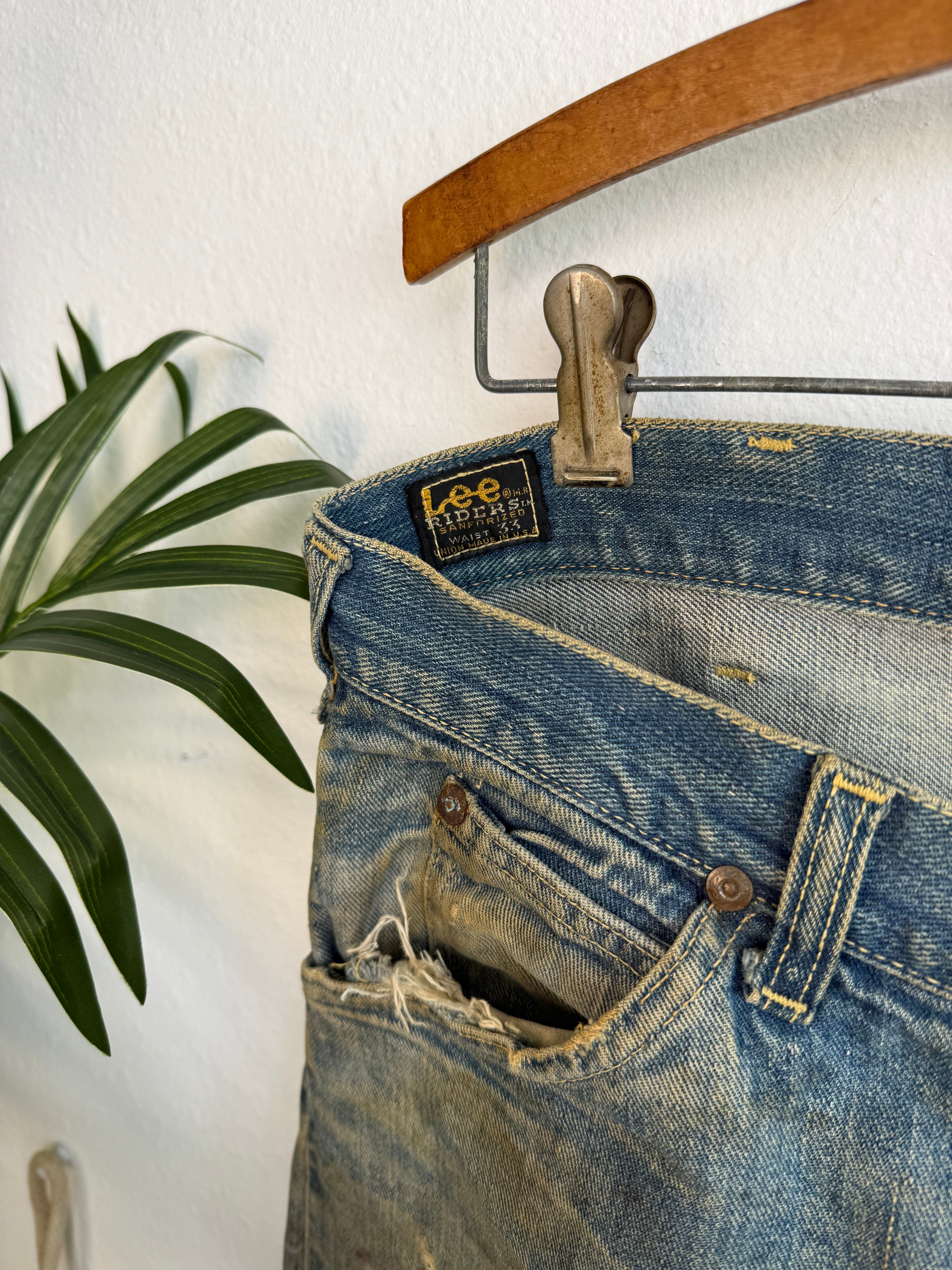 1960s Lee Rider Distressed Splatter Paint Jeans (34)