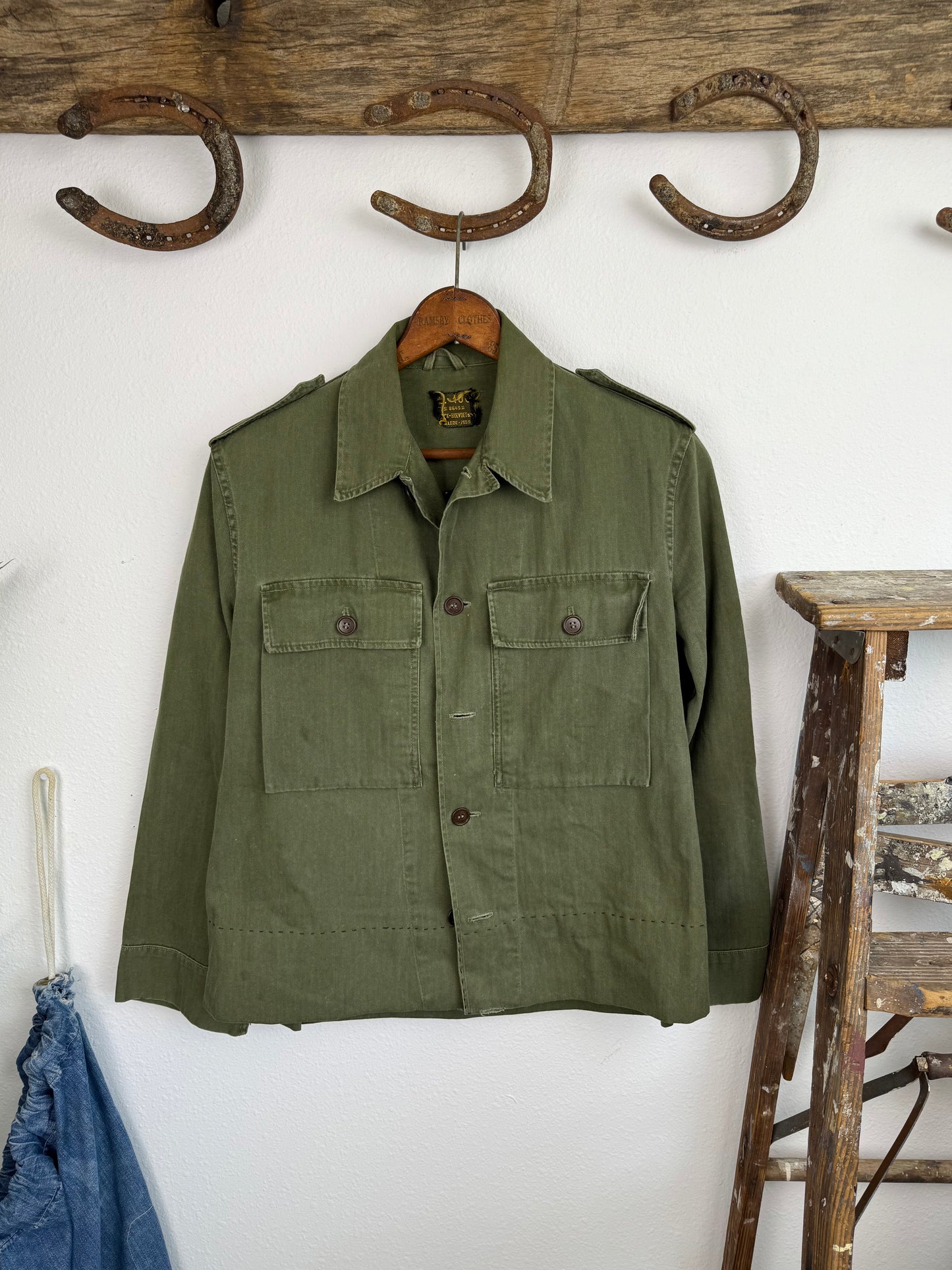 1950s Dutch HBT Jacket With Chain Stitching (S/M)