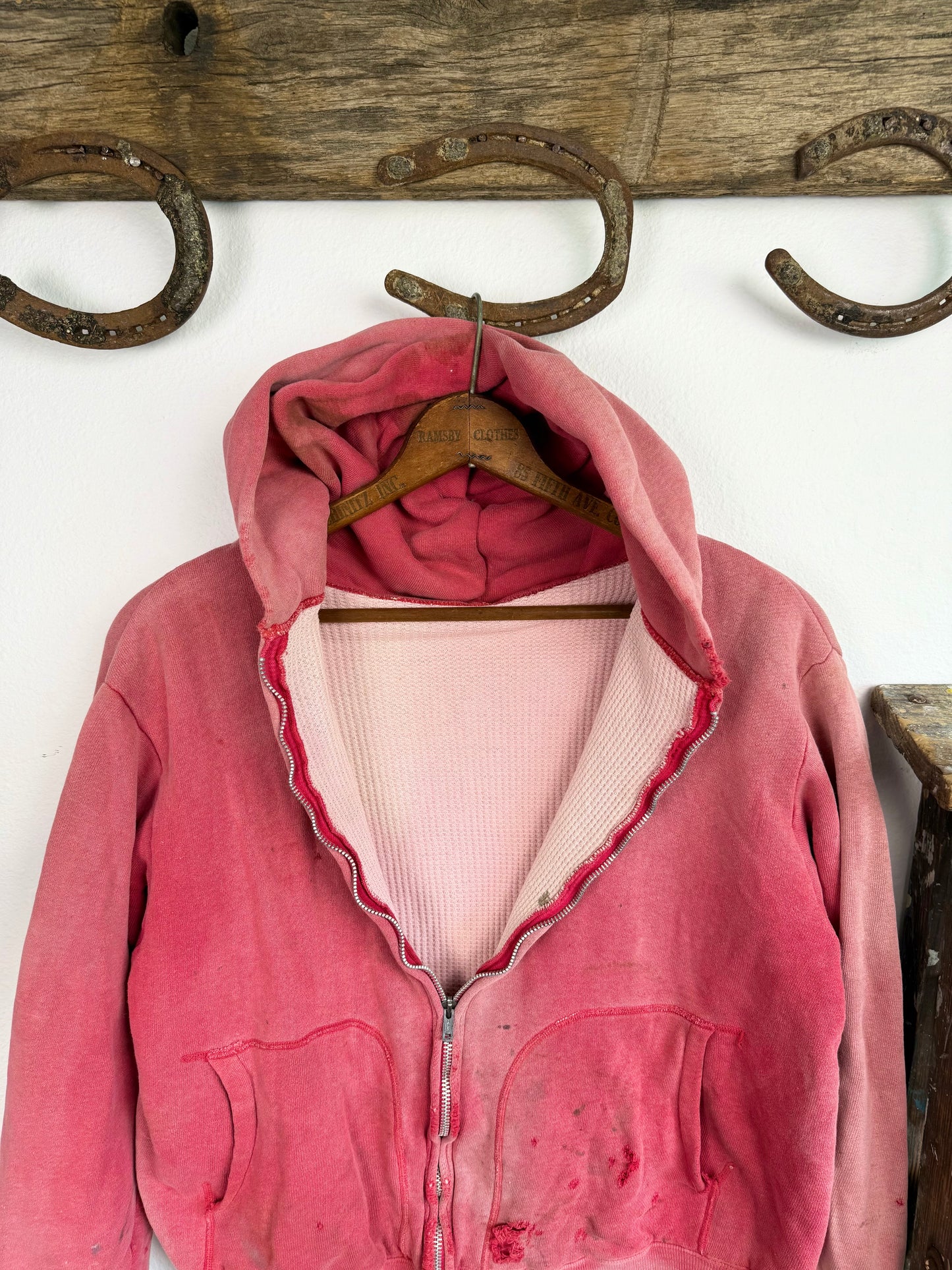 1950s Thermal Lined Sun Faded ‘D Pocket’ Zip Up Jacket (M/L)