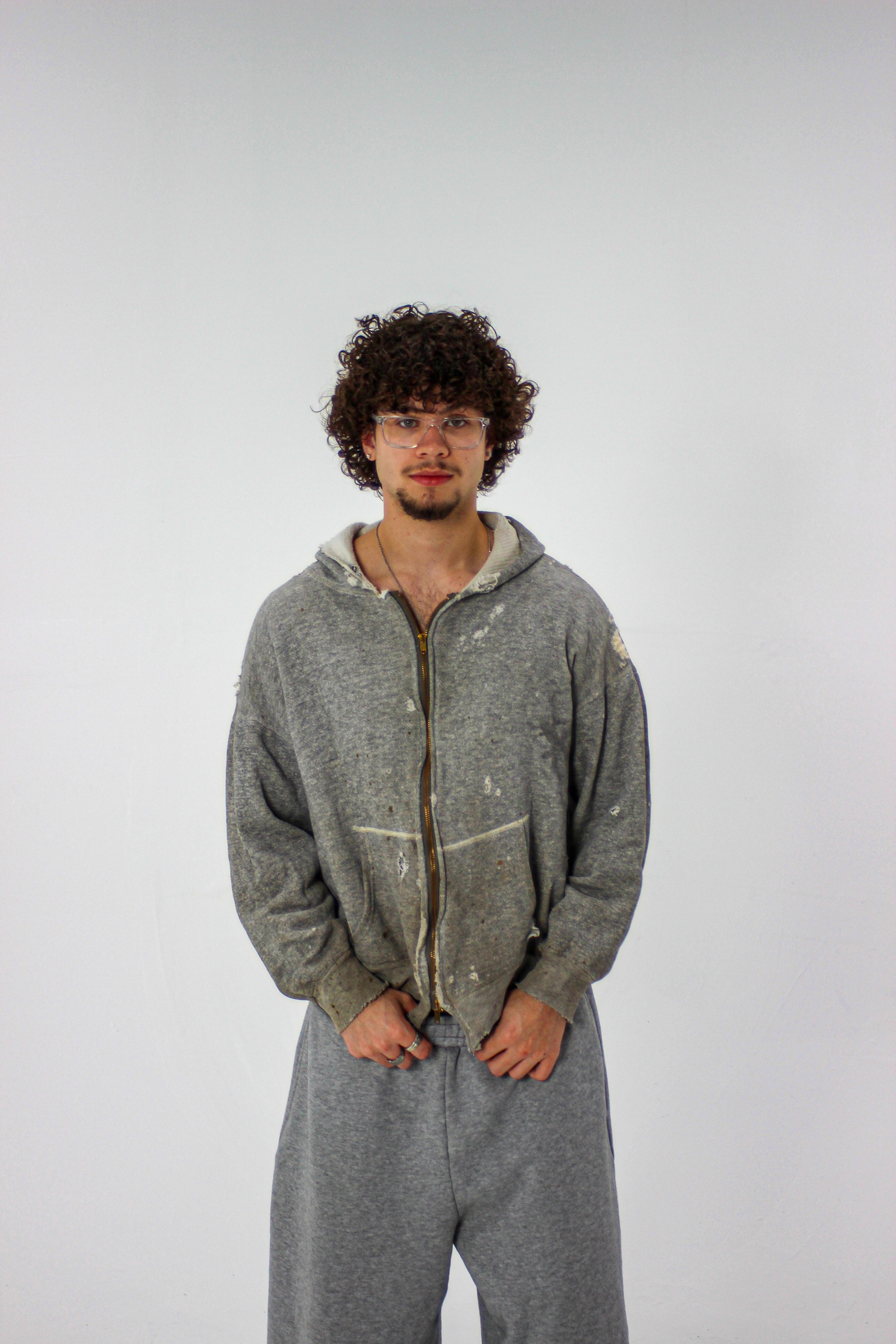 1950s Boxy Distressed Thermal Lined Zip Up Jacket (XL)