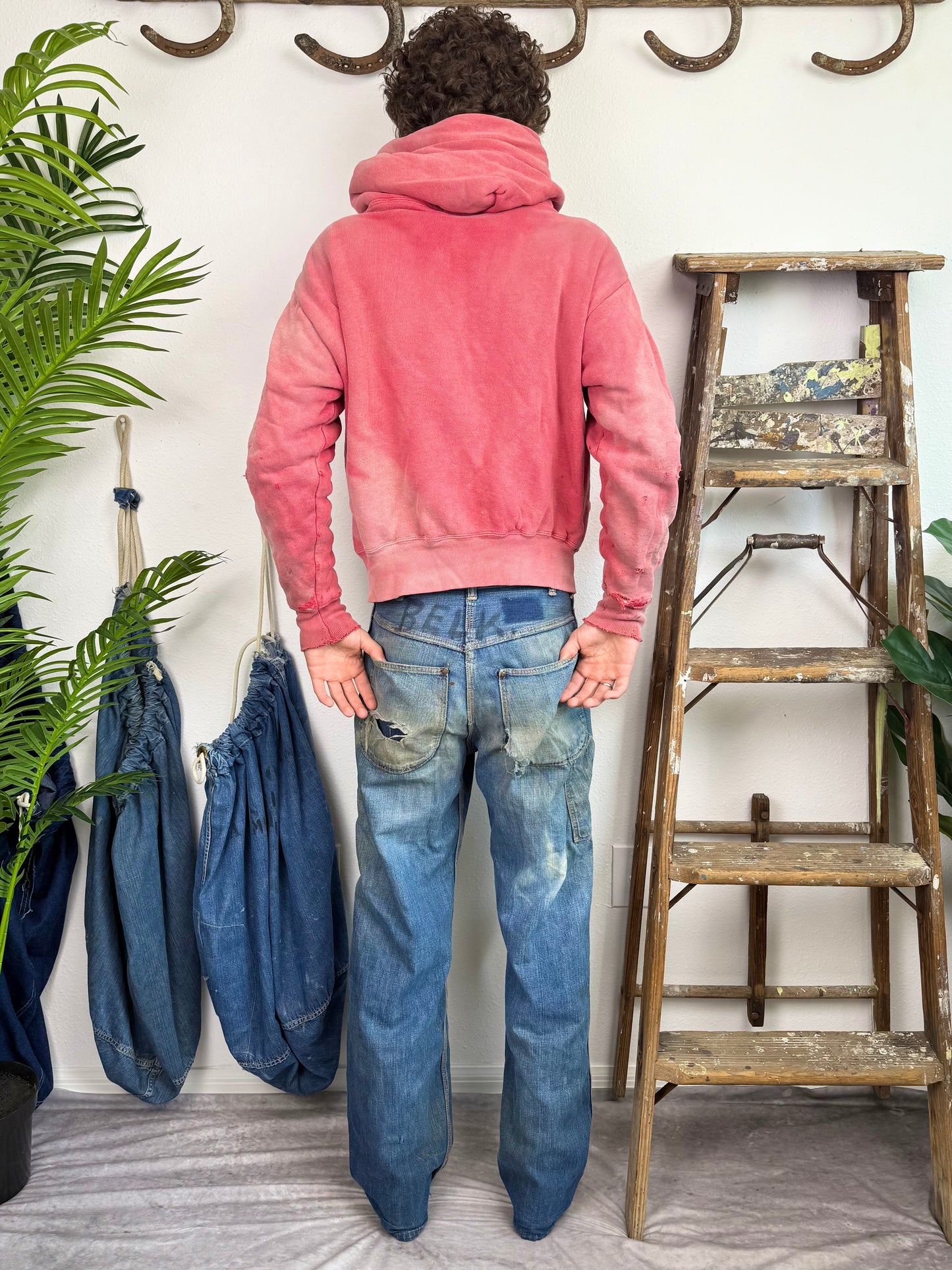 1950s Thermal Lined Sun Faded ‘D Pocket’ Zip Up Jacket (M/L)