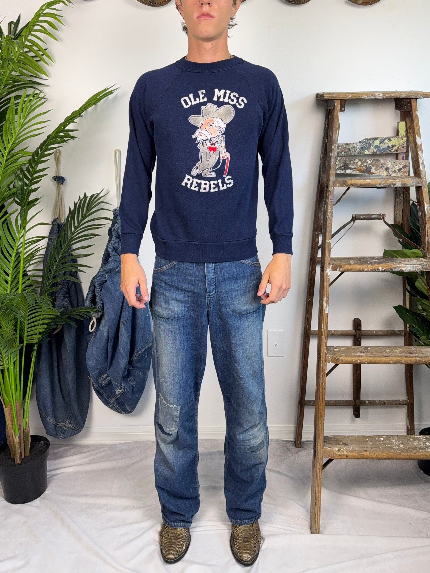 1970s Deadstock Flocked Ole Miss Rebels Sweatshirt (S/M)