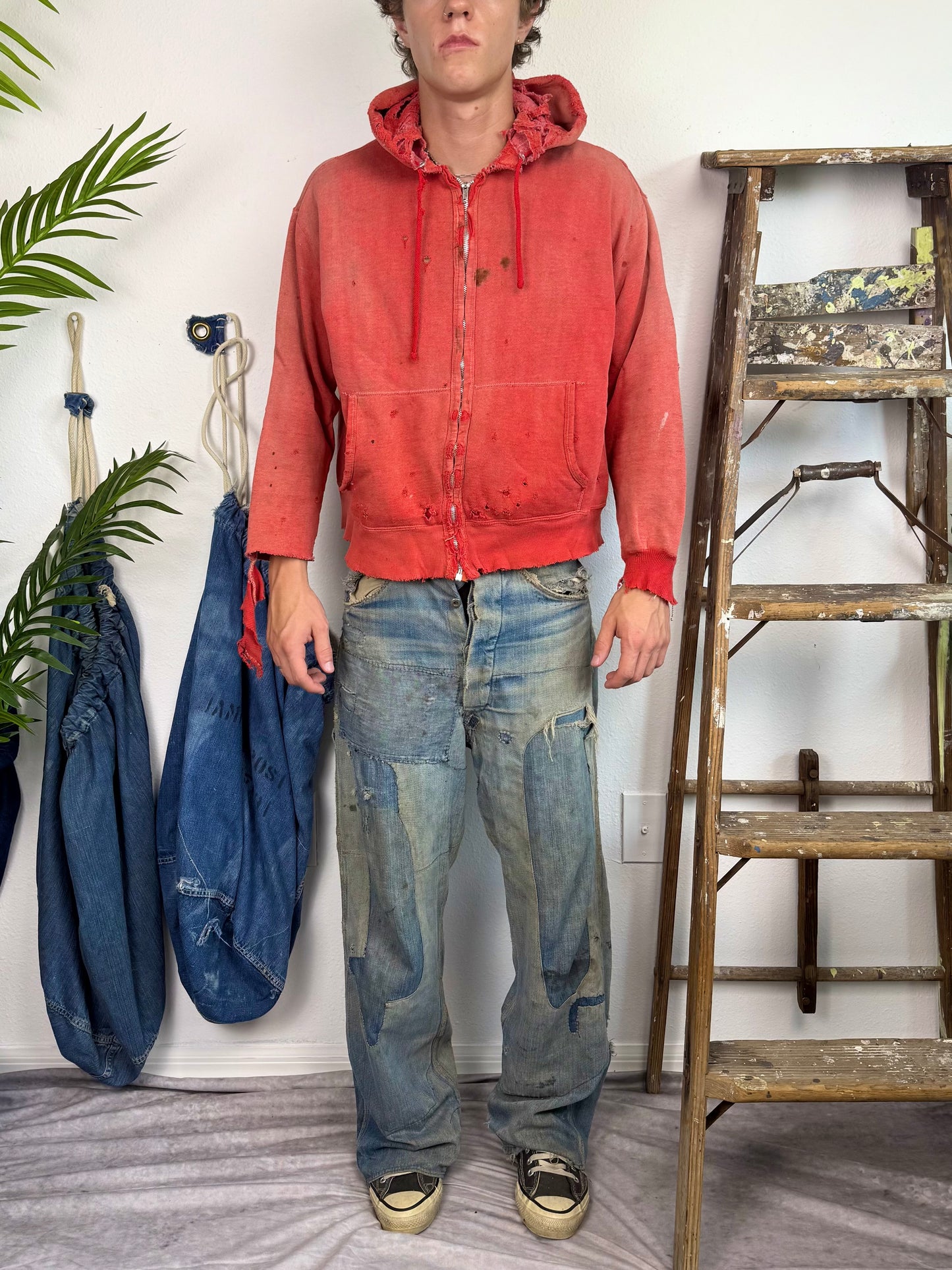 1950s ‘Zombie Jacket’ Thrashed and Sun Faded Zip Up Jacket (L)