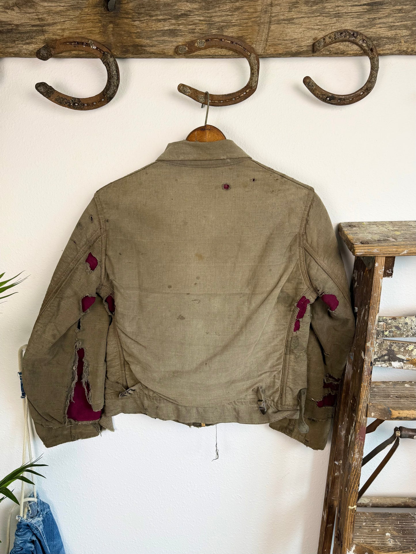 1940s Salt and Pepper ‘Raspberry Lined’ Workwear Jacket (S/M)
