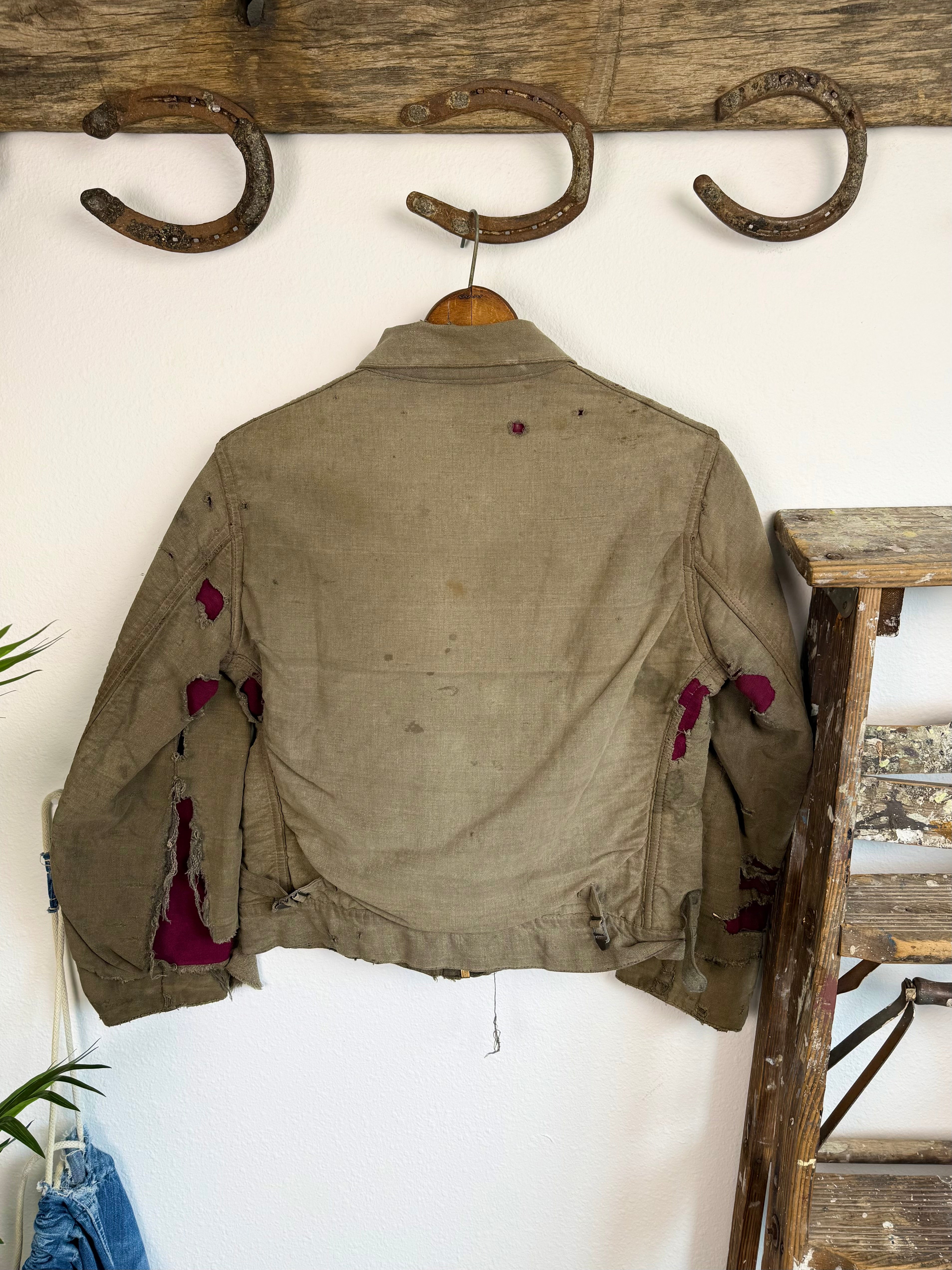 1940s Salt and Pepper ‘Raspberry Lined’ Workwear Jacket (S/M)