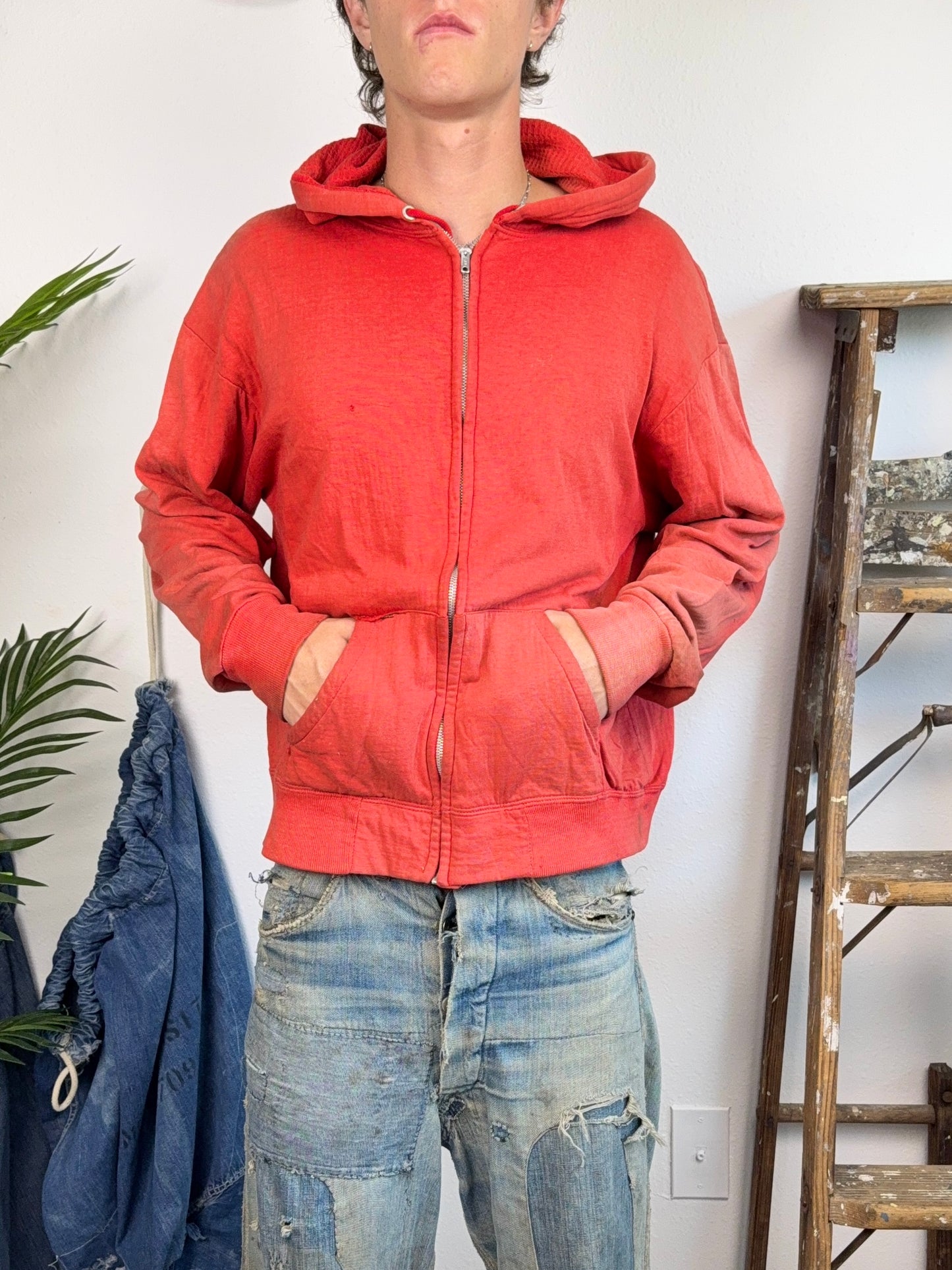 1960s Sun Faded Thermal Zip Up Jacket (L/XL)