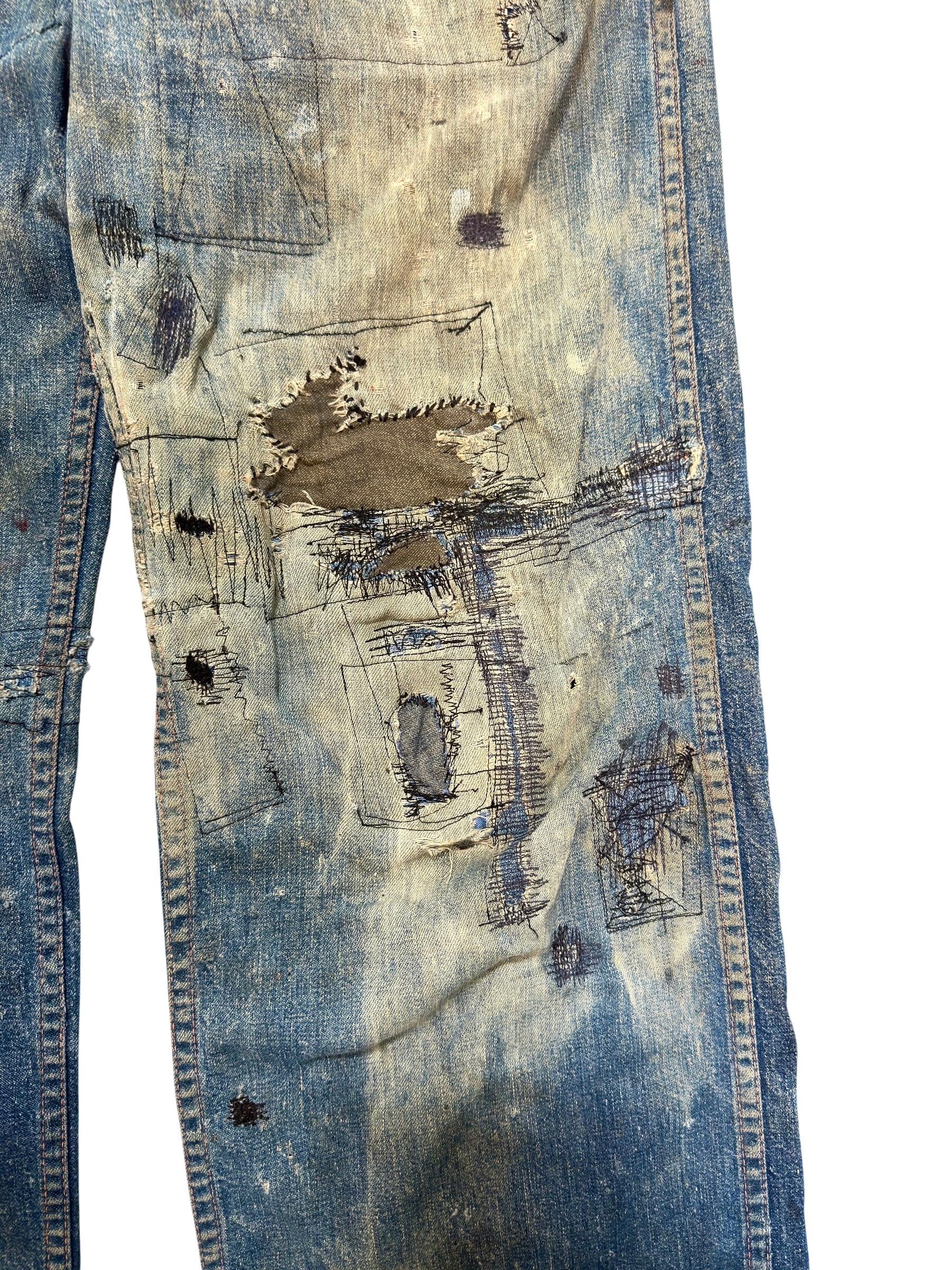 1940s Heavily Distressed Buckle Back Jeans (32)