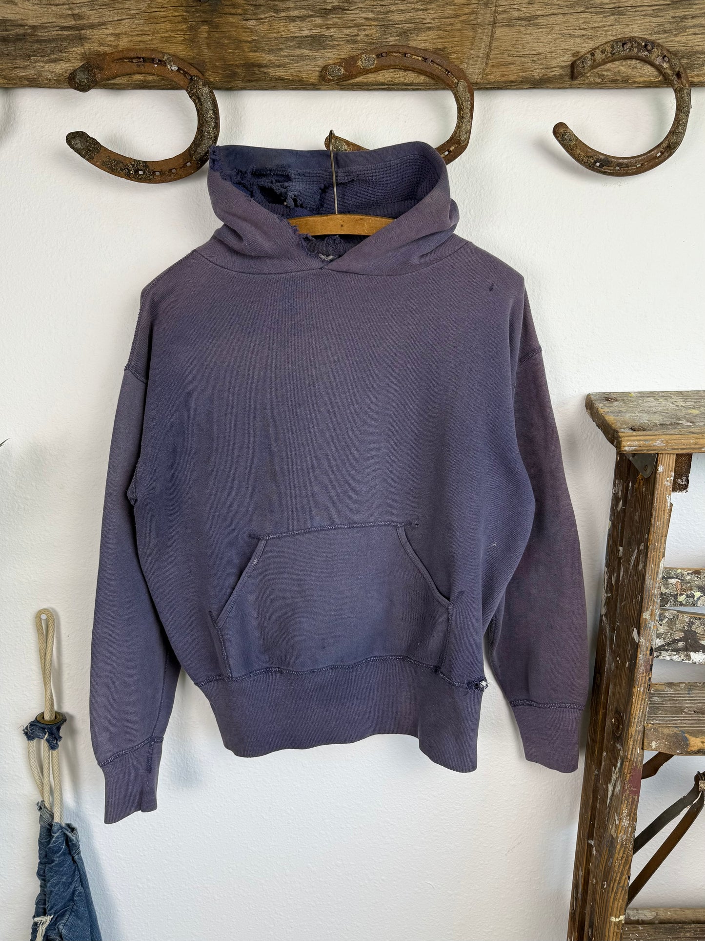 1950s Blueberry Faded Thermal Hood Hoodie (M)