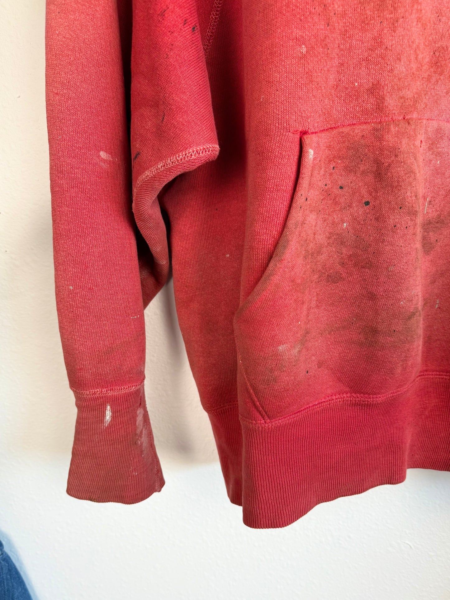 1950s Perfectly Worn ‘Hood Sun Fade’ Red Frat Hoodie (XL)