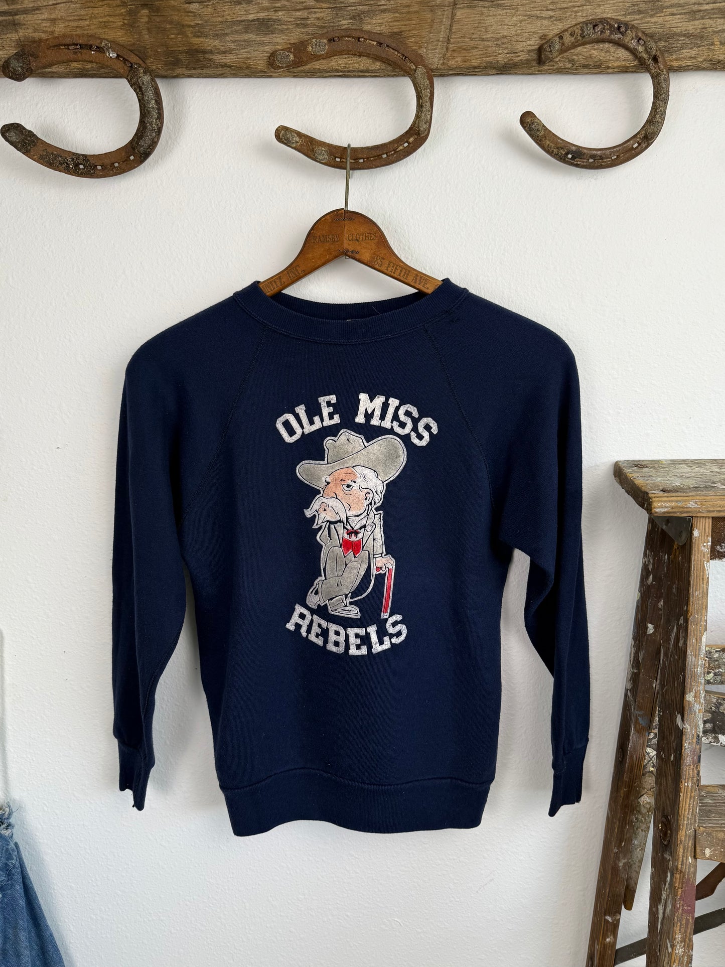 1970s Deadstock Flocked Ole Miss Rebels Sweatshirt (S/M)