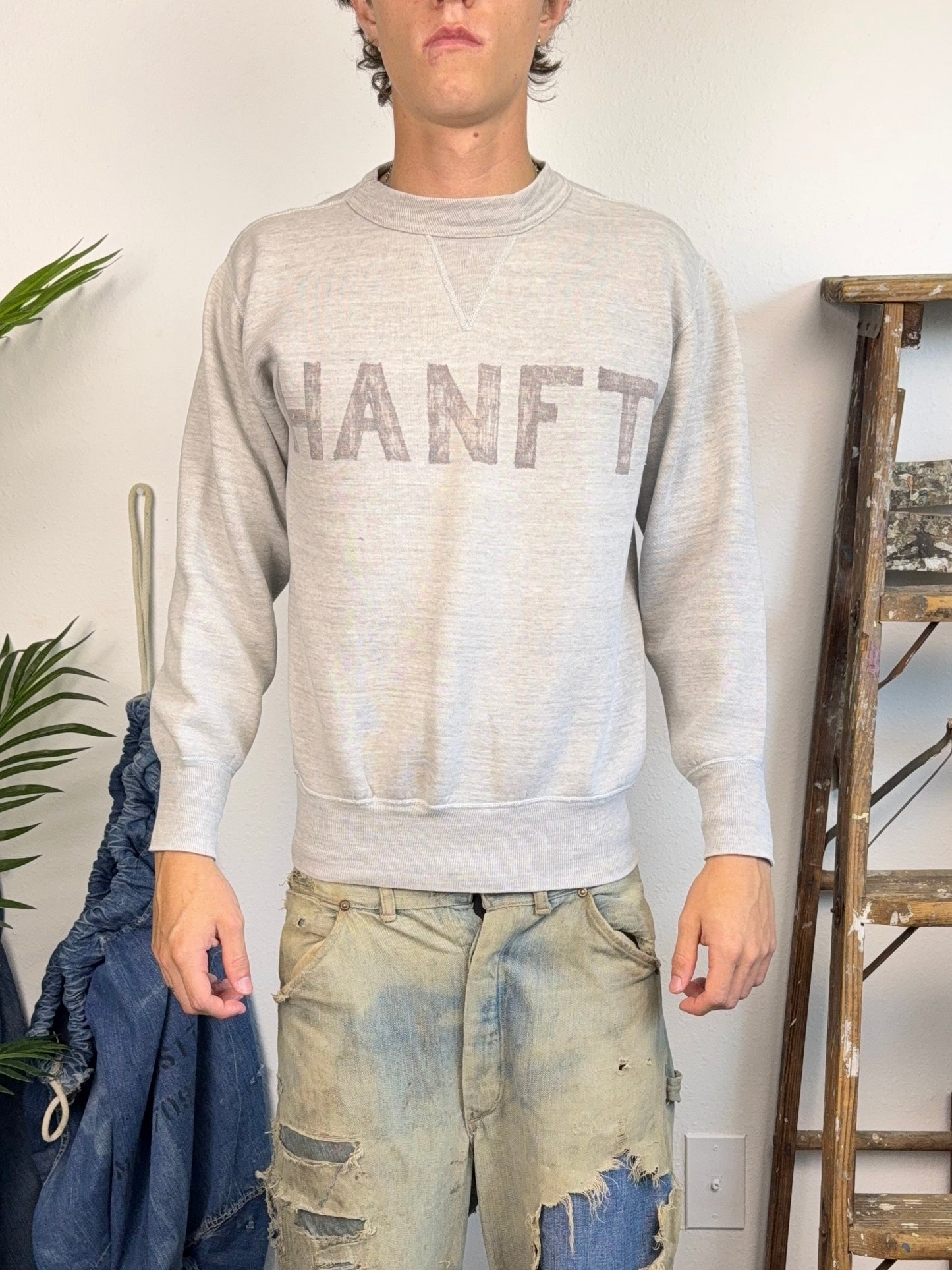 1950s Stenciled ‘Hanft’ Military Single V Sweatshirt (S/M)
