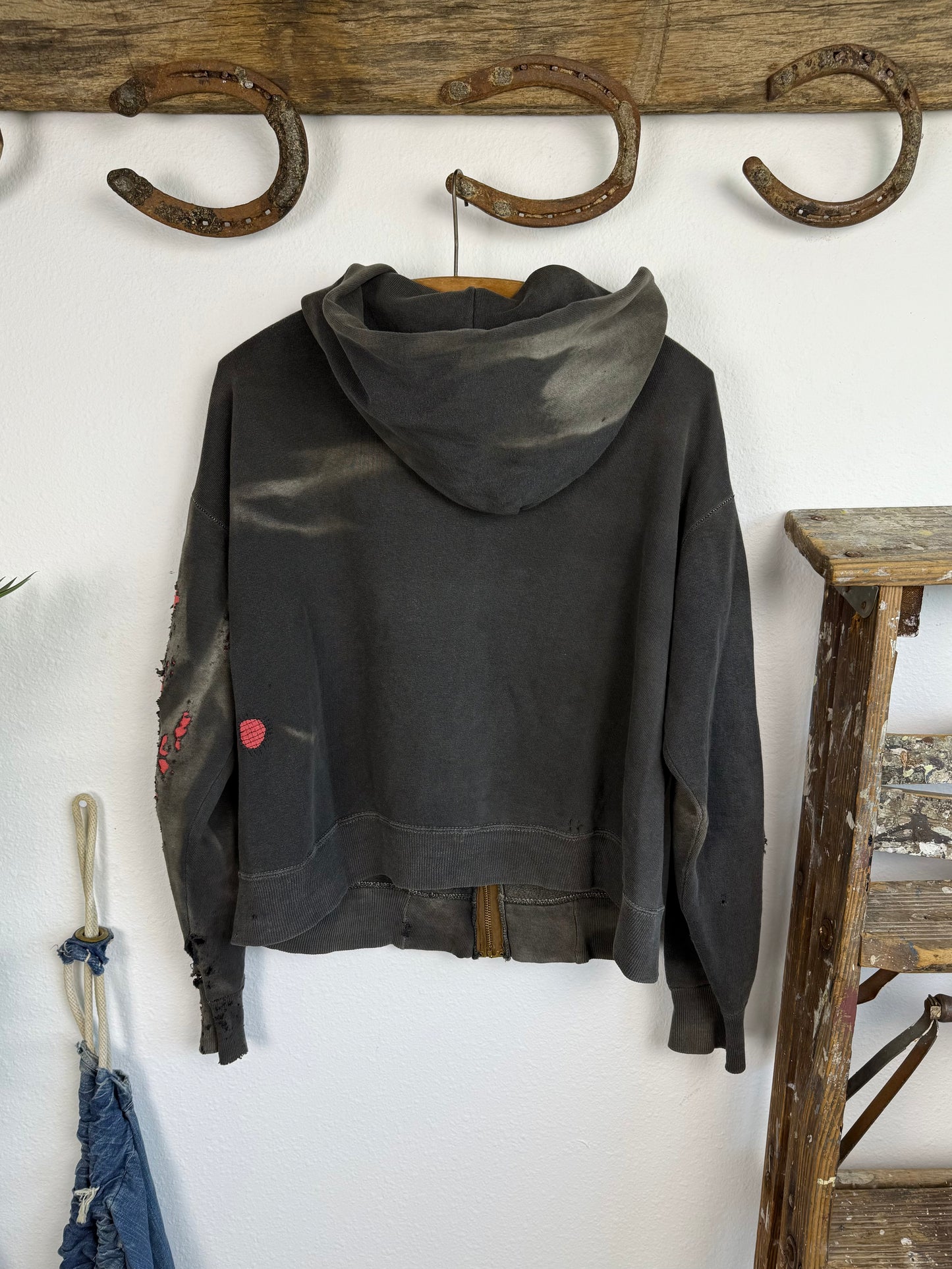 1950s Black Sun Faded & Repaired Zip Up Jacket (M/L)