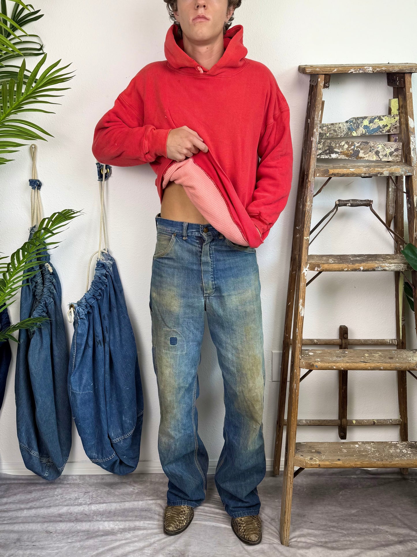 1950s Thermal Lined ‘White Belly’ Red Hoodie (XL)