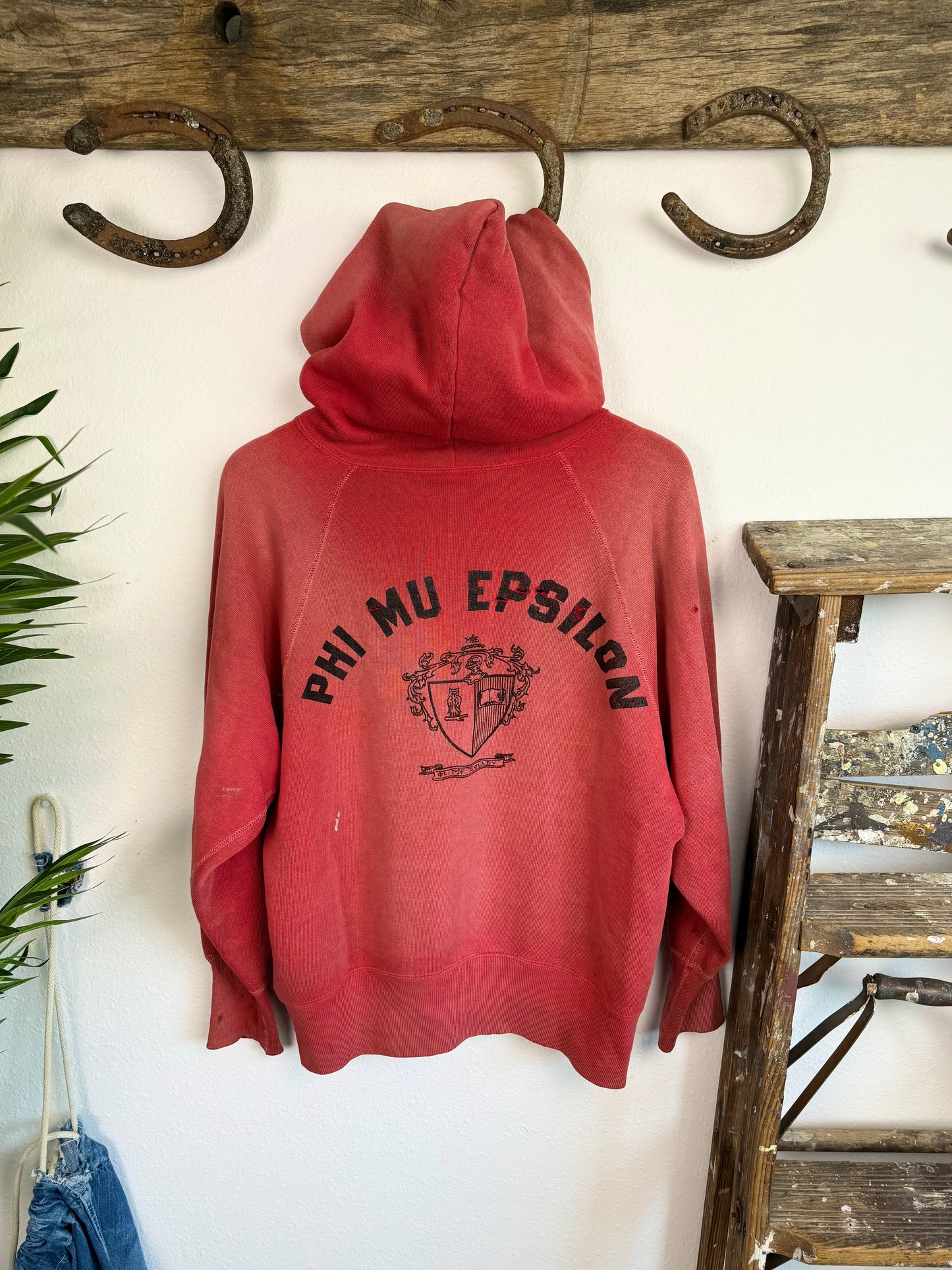 1950s Perfectly Worn ‘Hood Sun Fade’ Red Frat Hoodie (XL)
