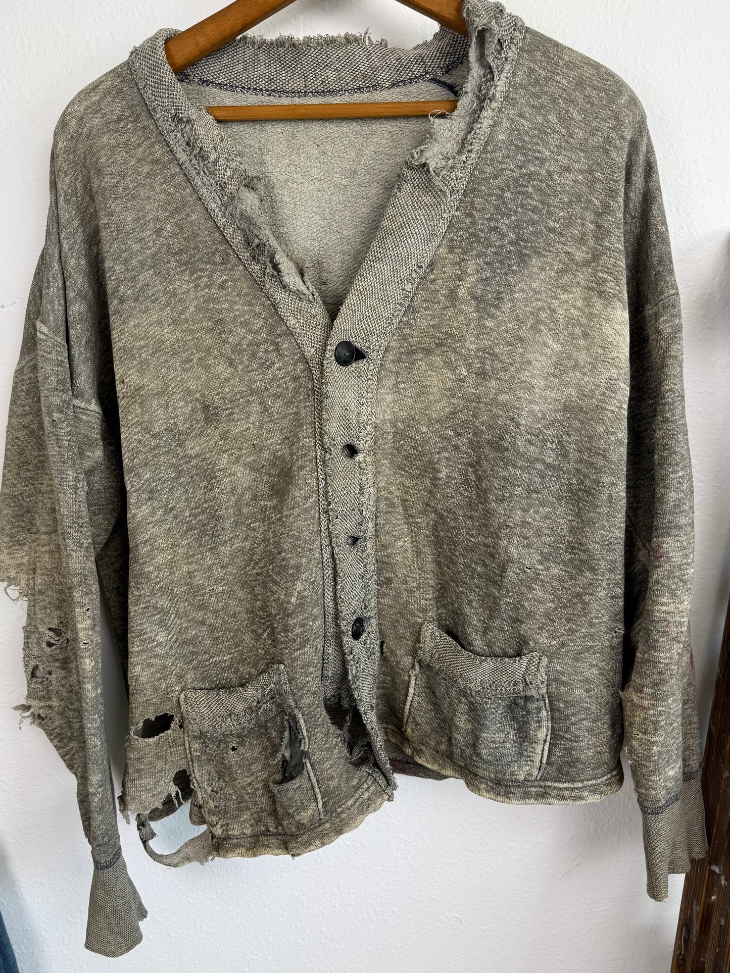 1930s/1940s Salt and Pepper Distressed Cardigan (L/XL)
