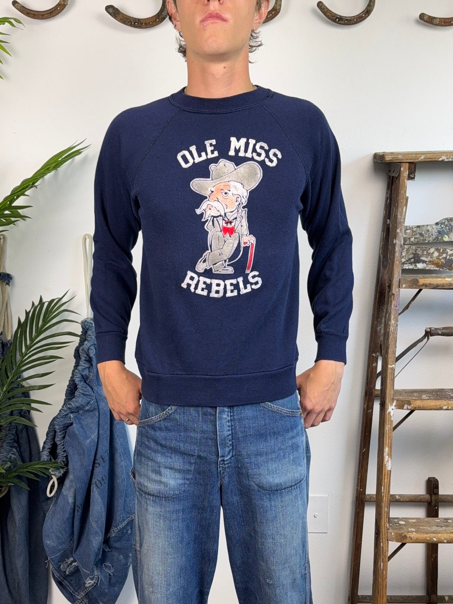 1970s Deadstock Flocked Ole Miss Rebels Sweatshirt (S/M)