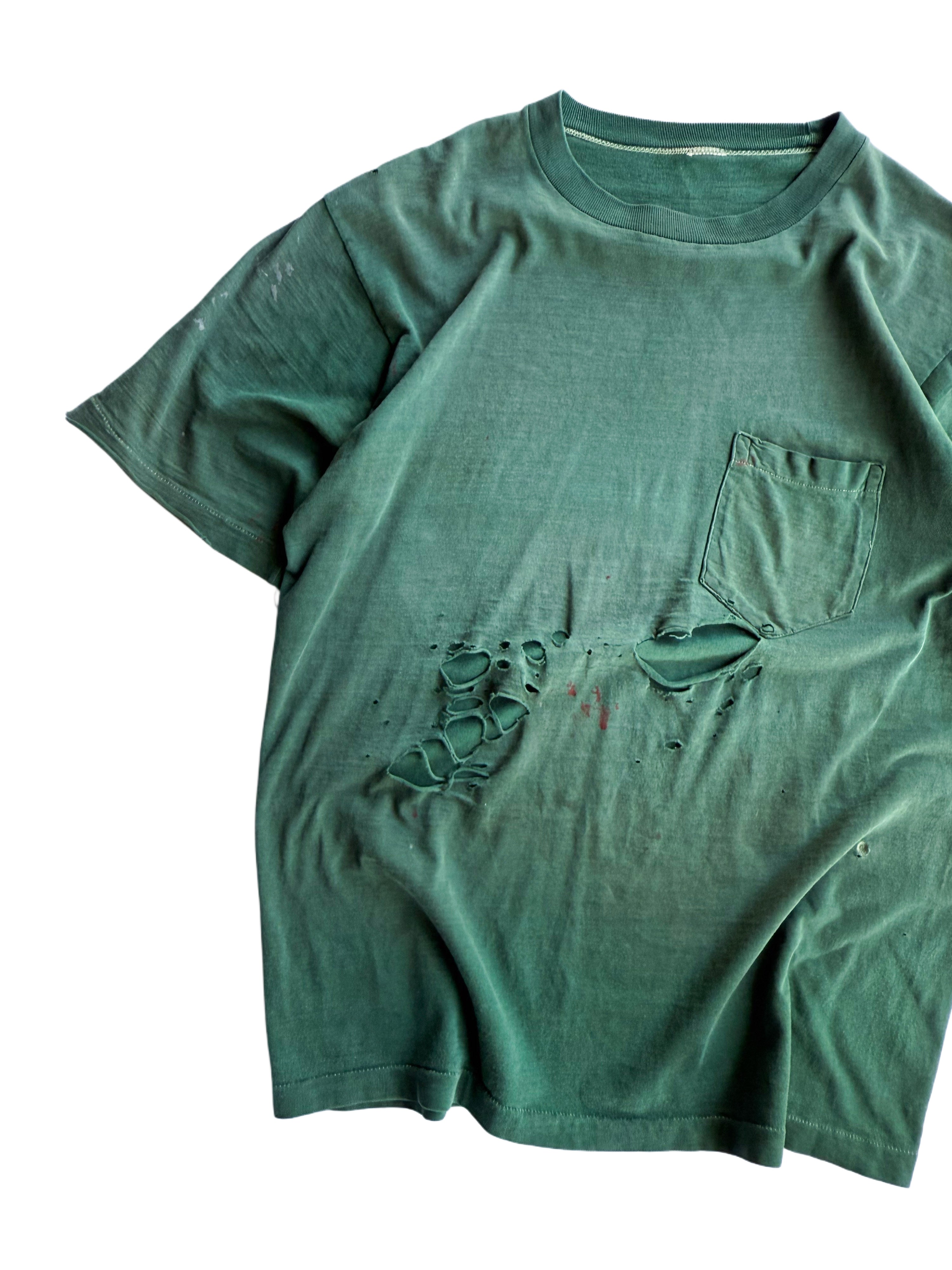 1960s Forest Green Distressed Pocket Tees (M/L)