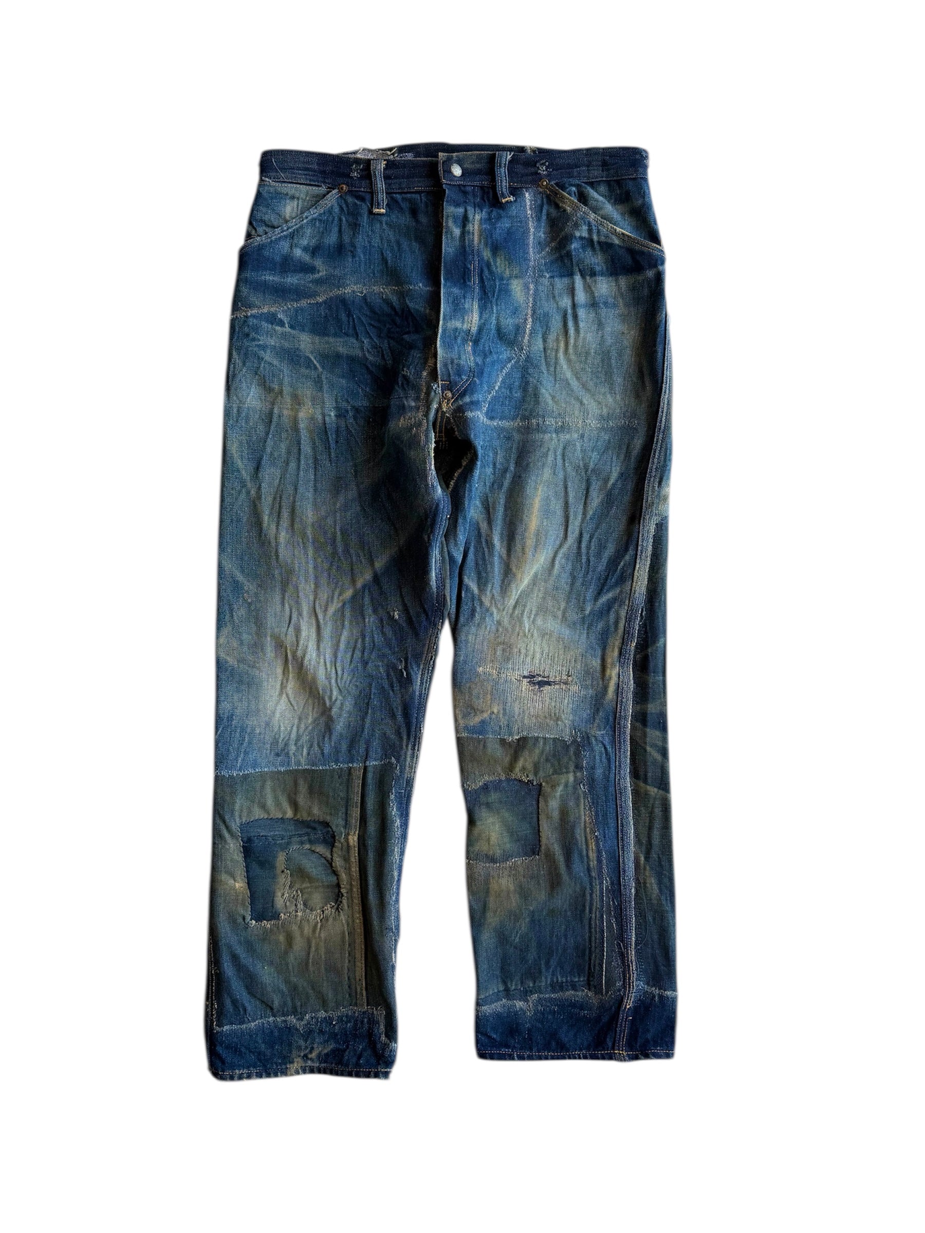 1920s/1930s Distressed & Repaired Buckle Back Jeans (31)