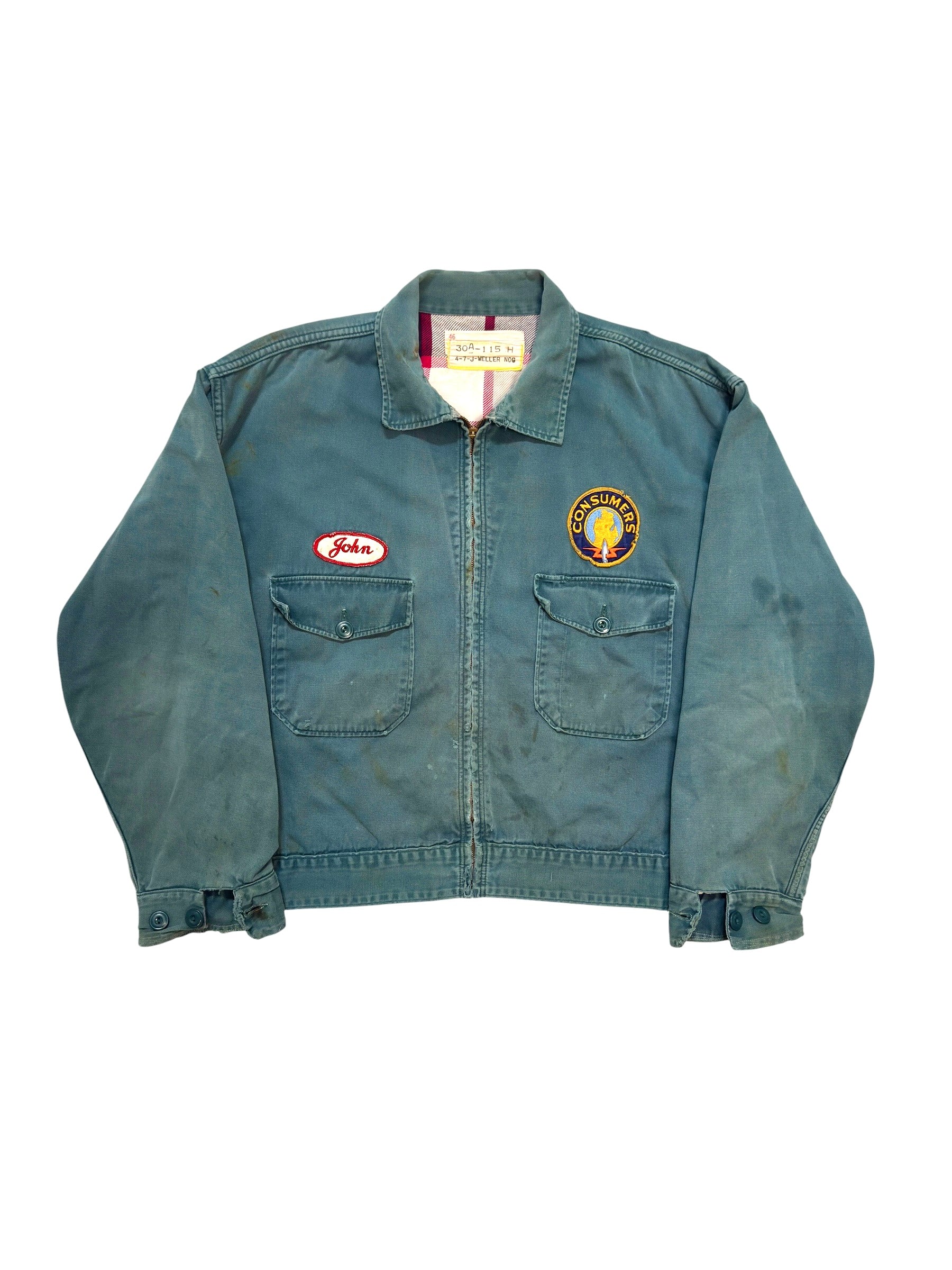 1950s Sun Faded Flannel Lined Work Jacket (XL)