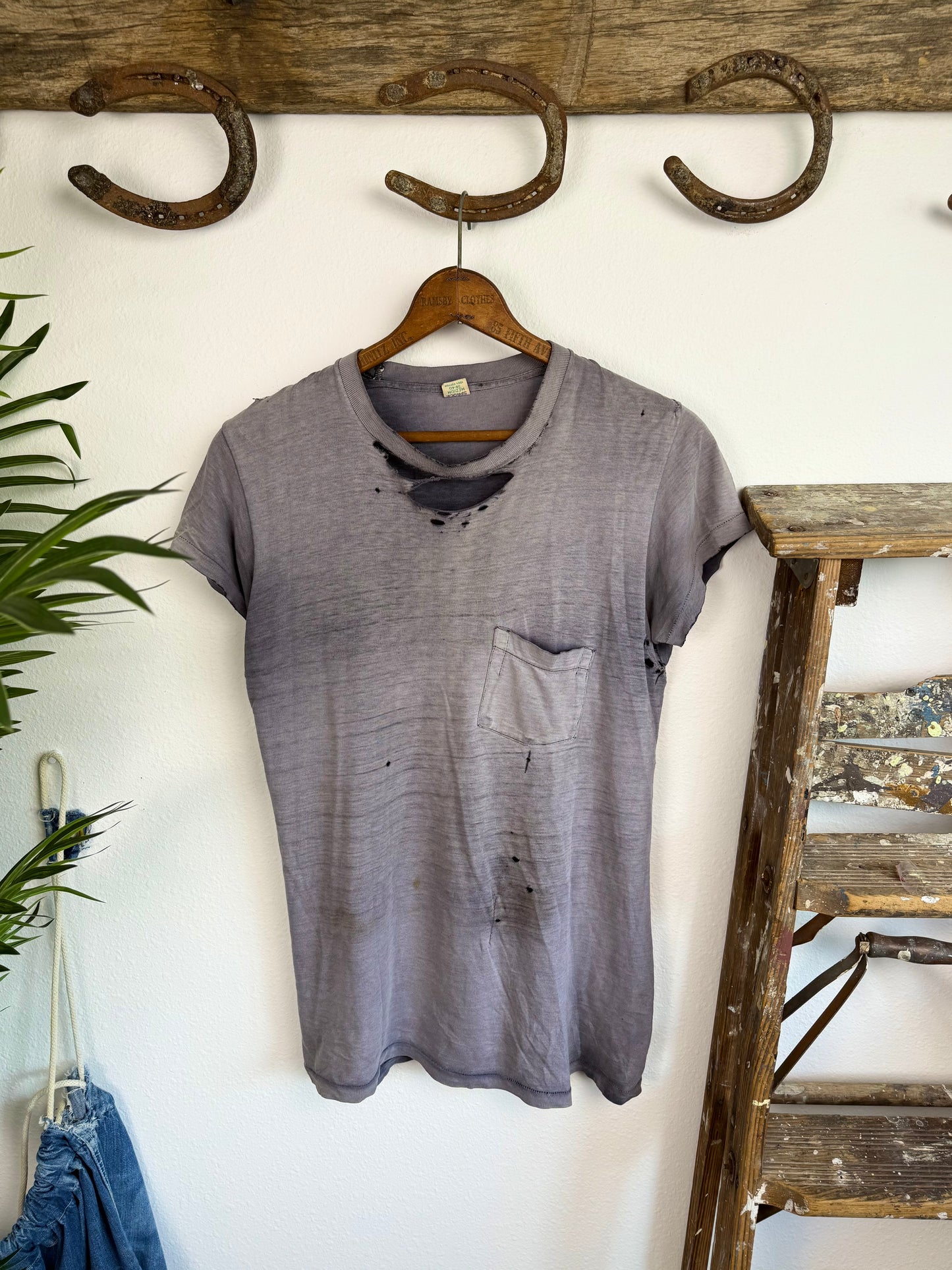 1960s Perfectly Sun Faded Navy Pocket Tee (M/L)