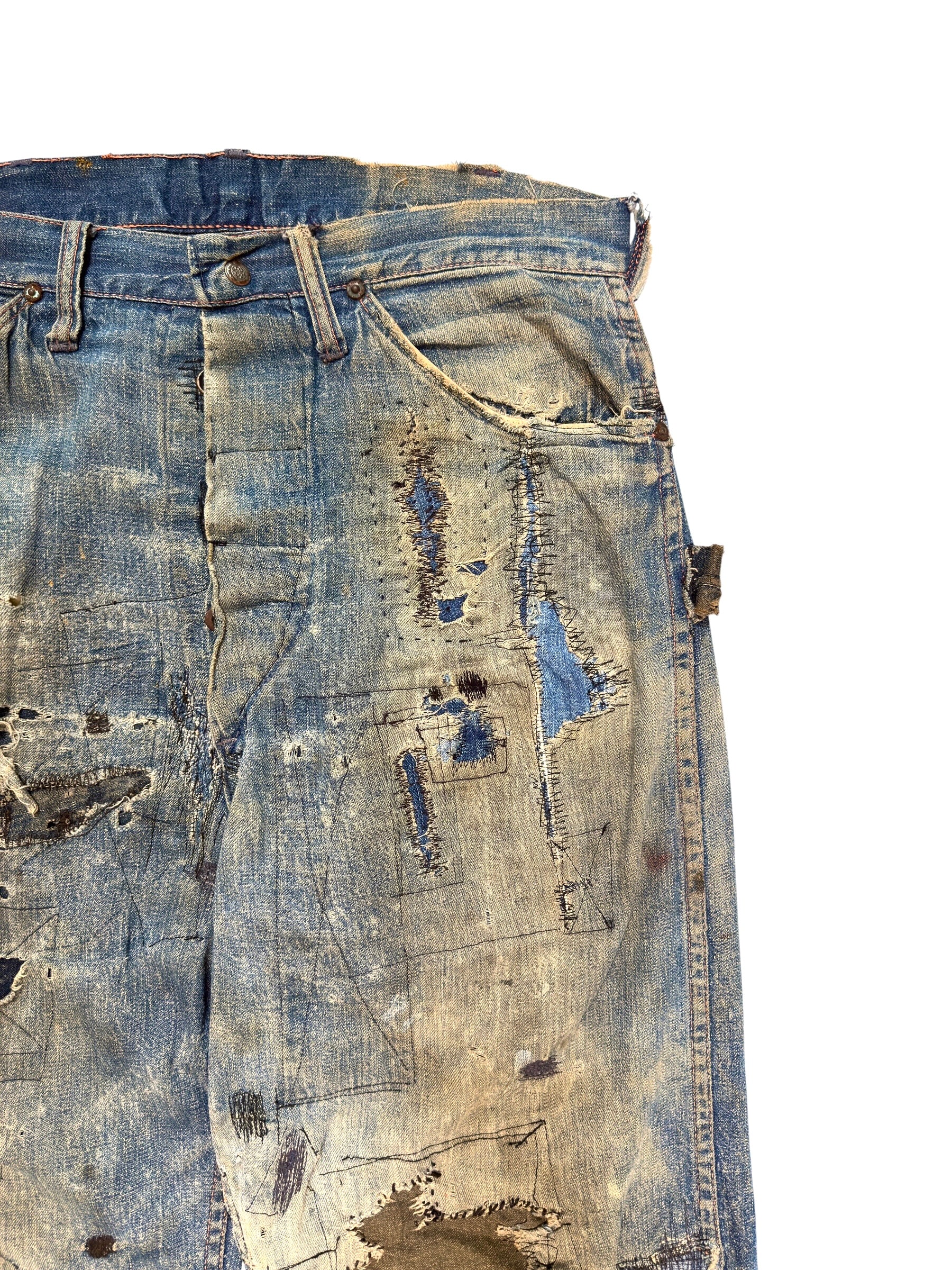 1940s Heavily Distressed Buckle Back Jeans (32)