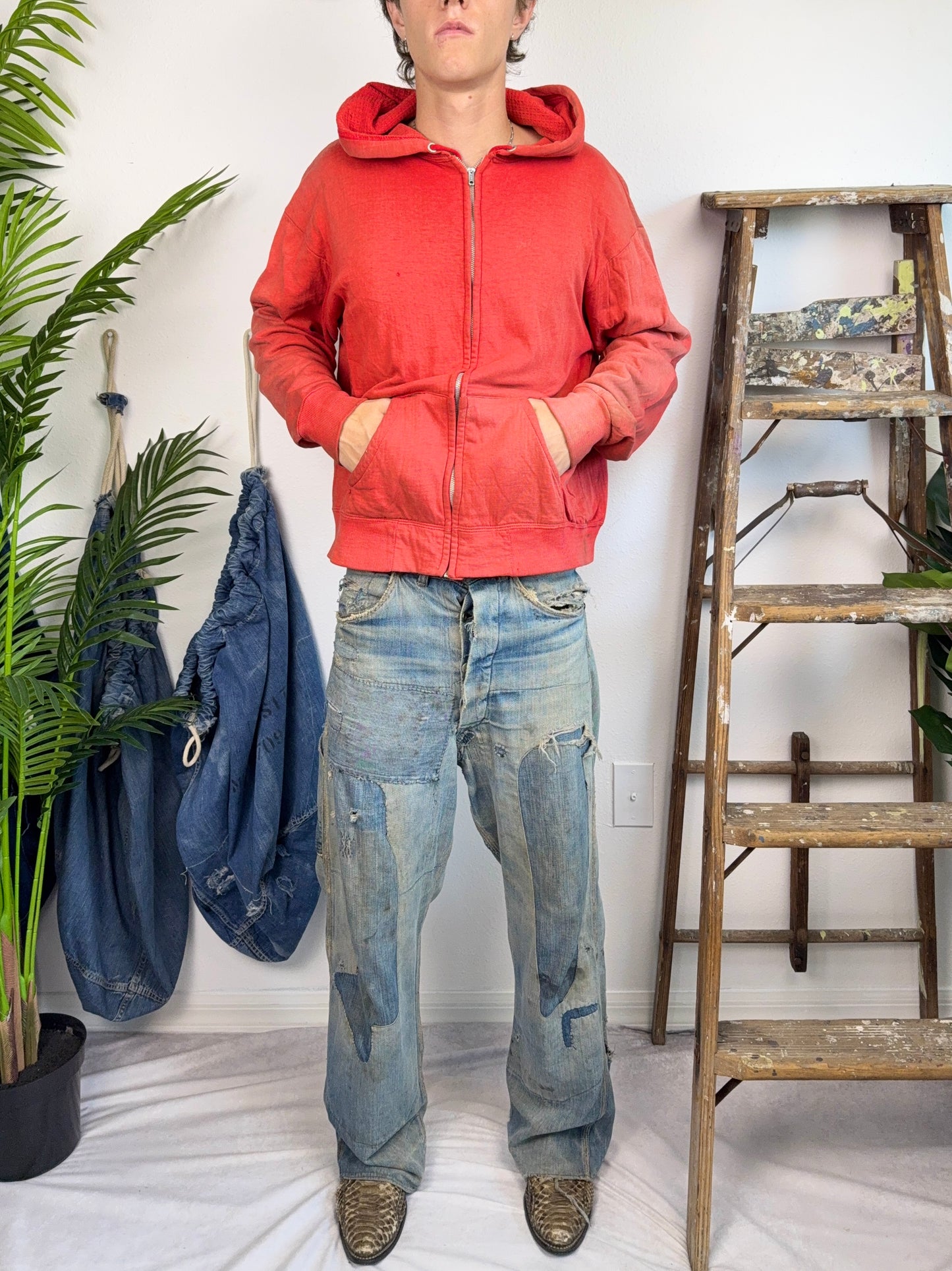 1960s Sun Faded Thermal Zip Up Jacket (L/XL)