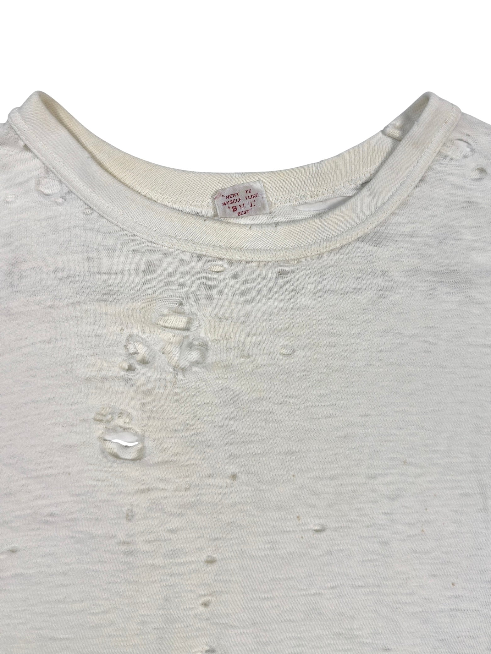 1950s Thrashed Pin Enclosed White Tee (S)