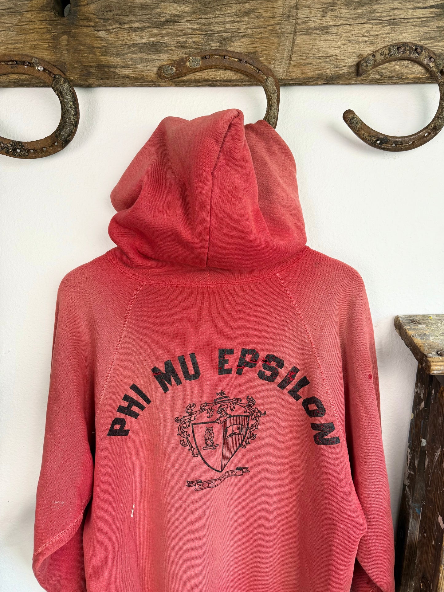 1950s Perfectly Worn ‘Hood Sun Fade’ Red Frat Hoodie (XL)