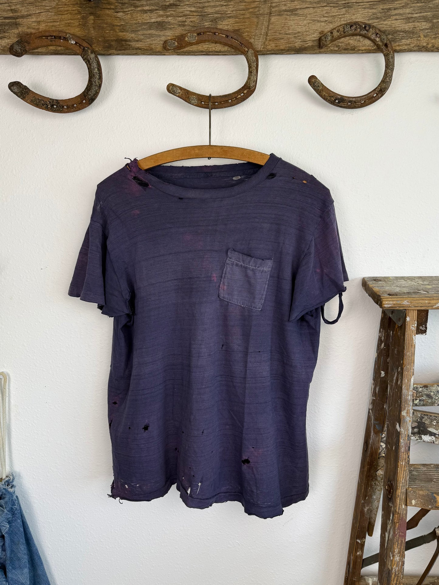 1950s Sun Faded and Thrashed Selvedge Pocket Tee (L)