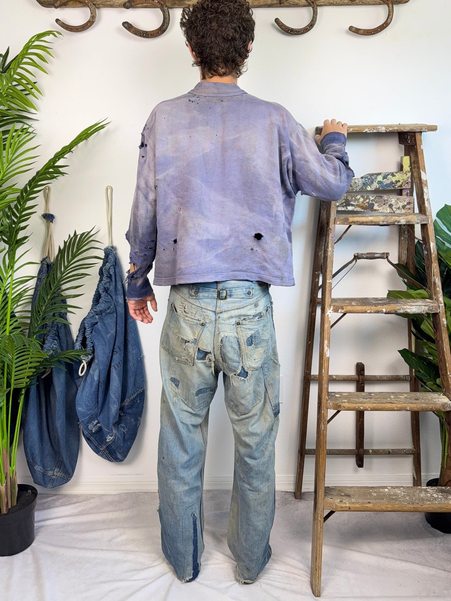 1940s Sun Faded & Distressed Cotton Cardigan (XL)