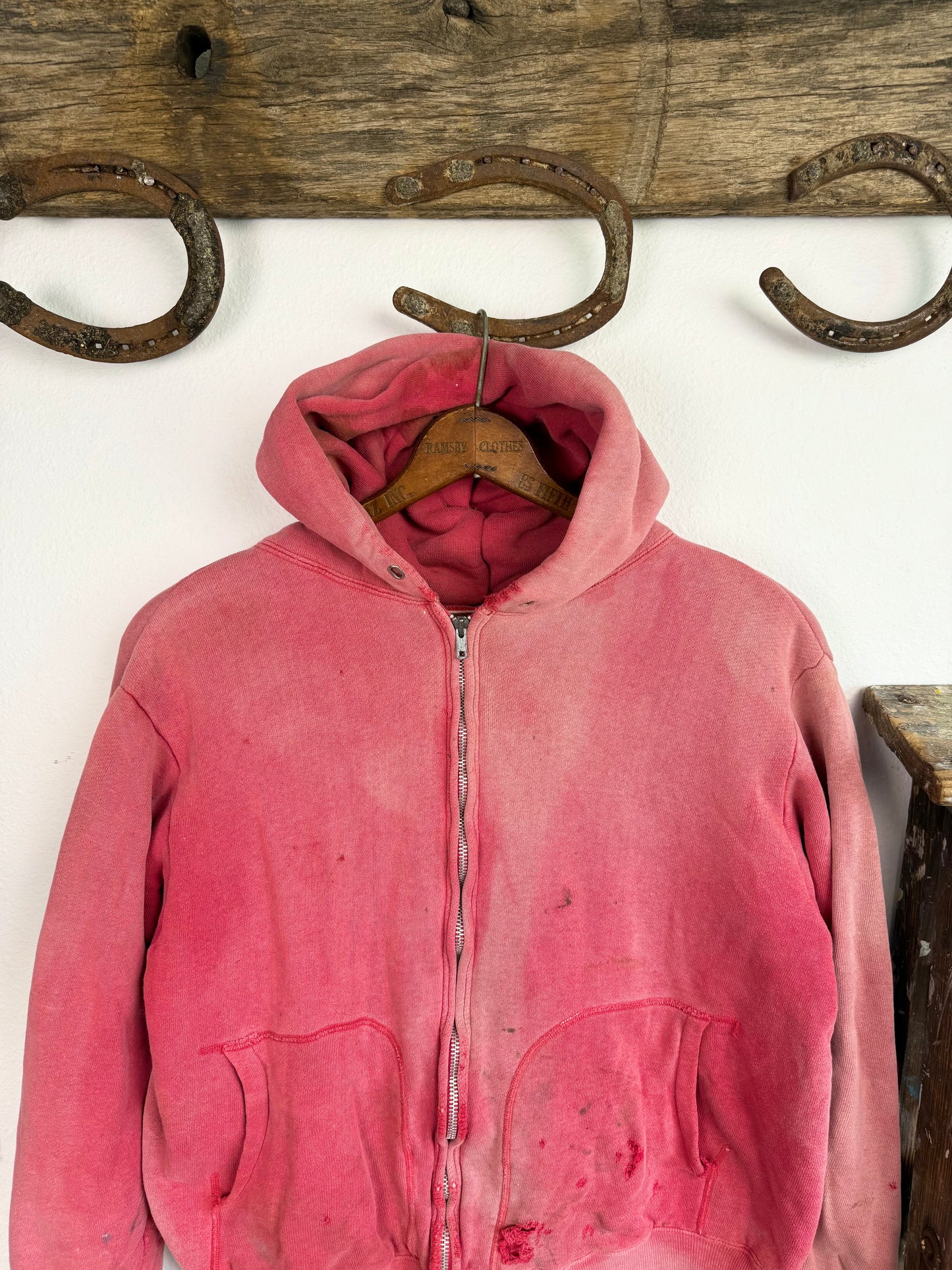 1950s Thermal Lined Sun Faded ‘D Pocket’ Zip Up Jacket (M/L)