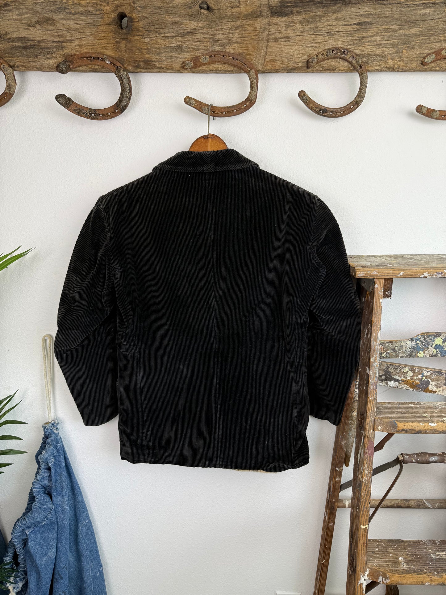 1940s Black Corduroy French Lined Jacket (M/L)