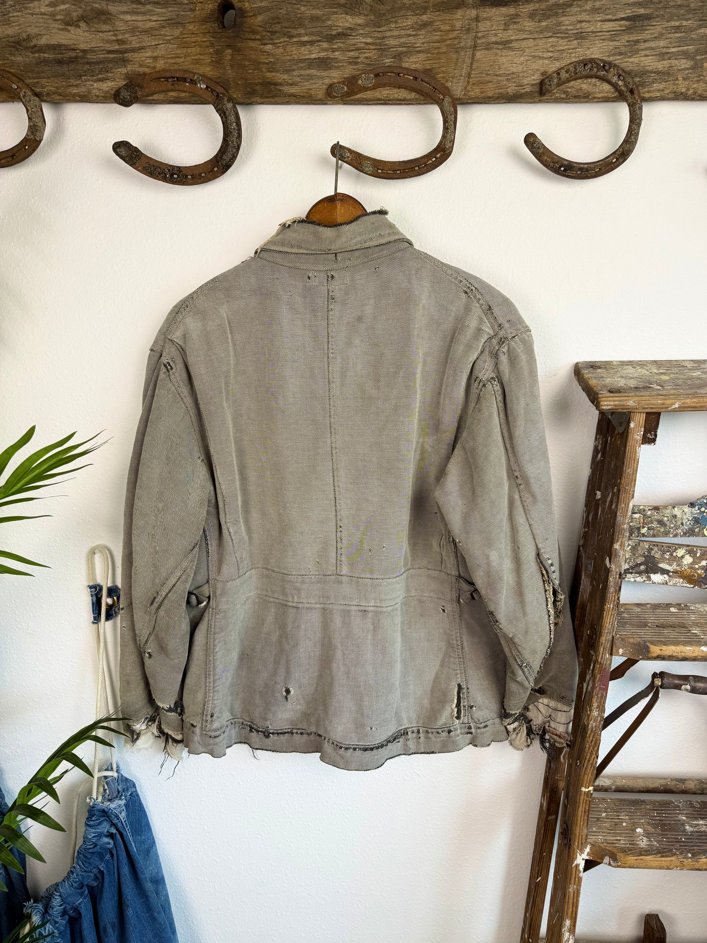 1940s Key Imperial Salt and Pepper Distressed Workwear Jacket (XL)