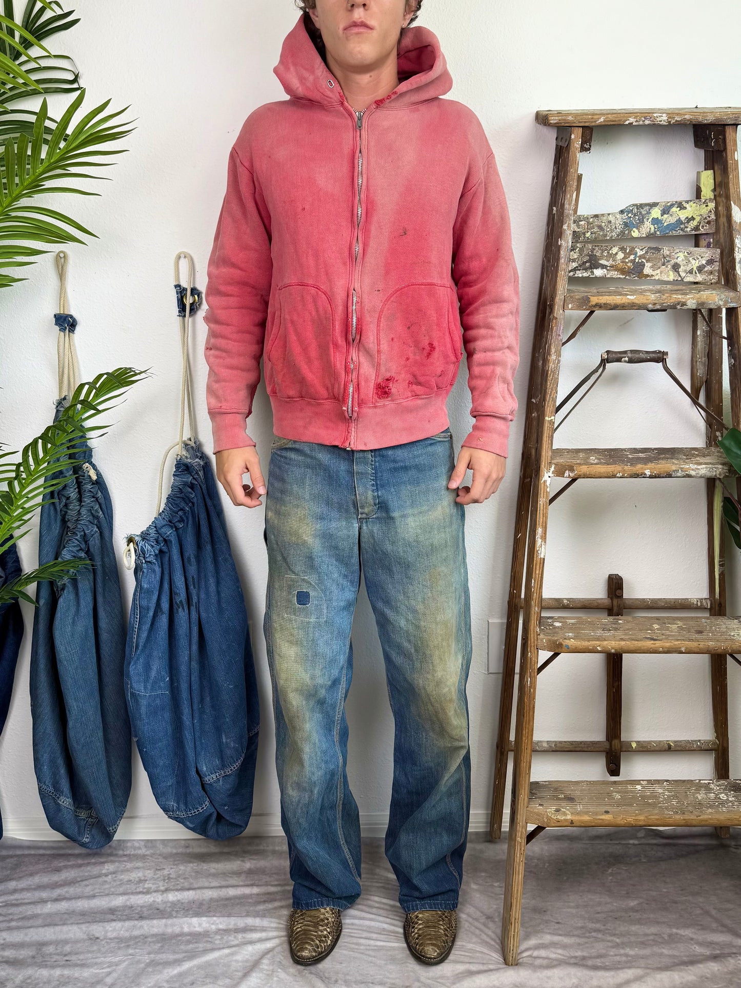 1950s Thermal Lined Sun Faded ‘D Pocket’ Zip Up Jacket (M/L)