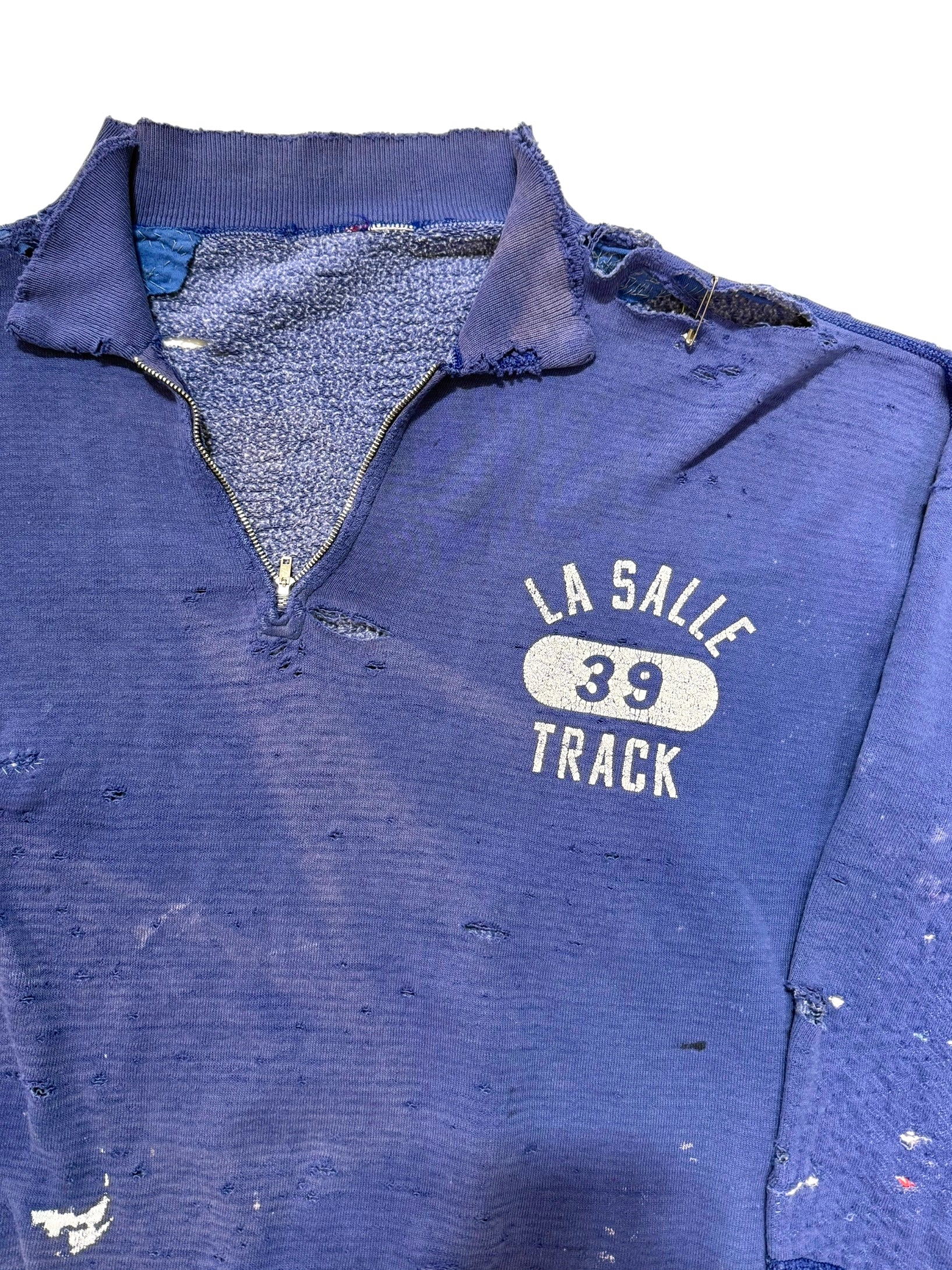 1950s Distressed & Sun Faded Track Quarter Zip Sweatshirt (XL)