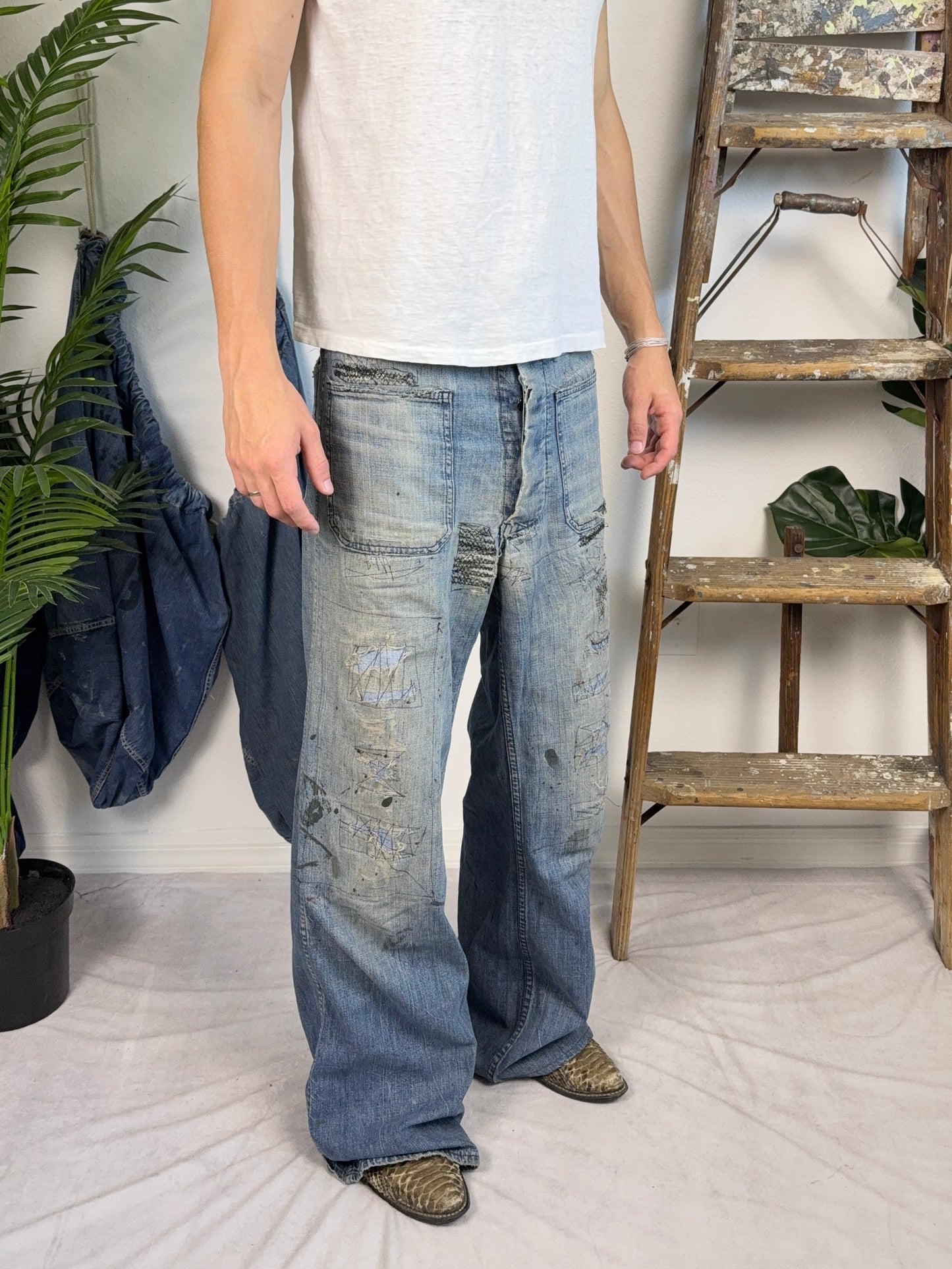 1940s WW2 Distressed & Repaired USN Dungarees (30)