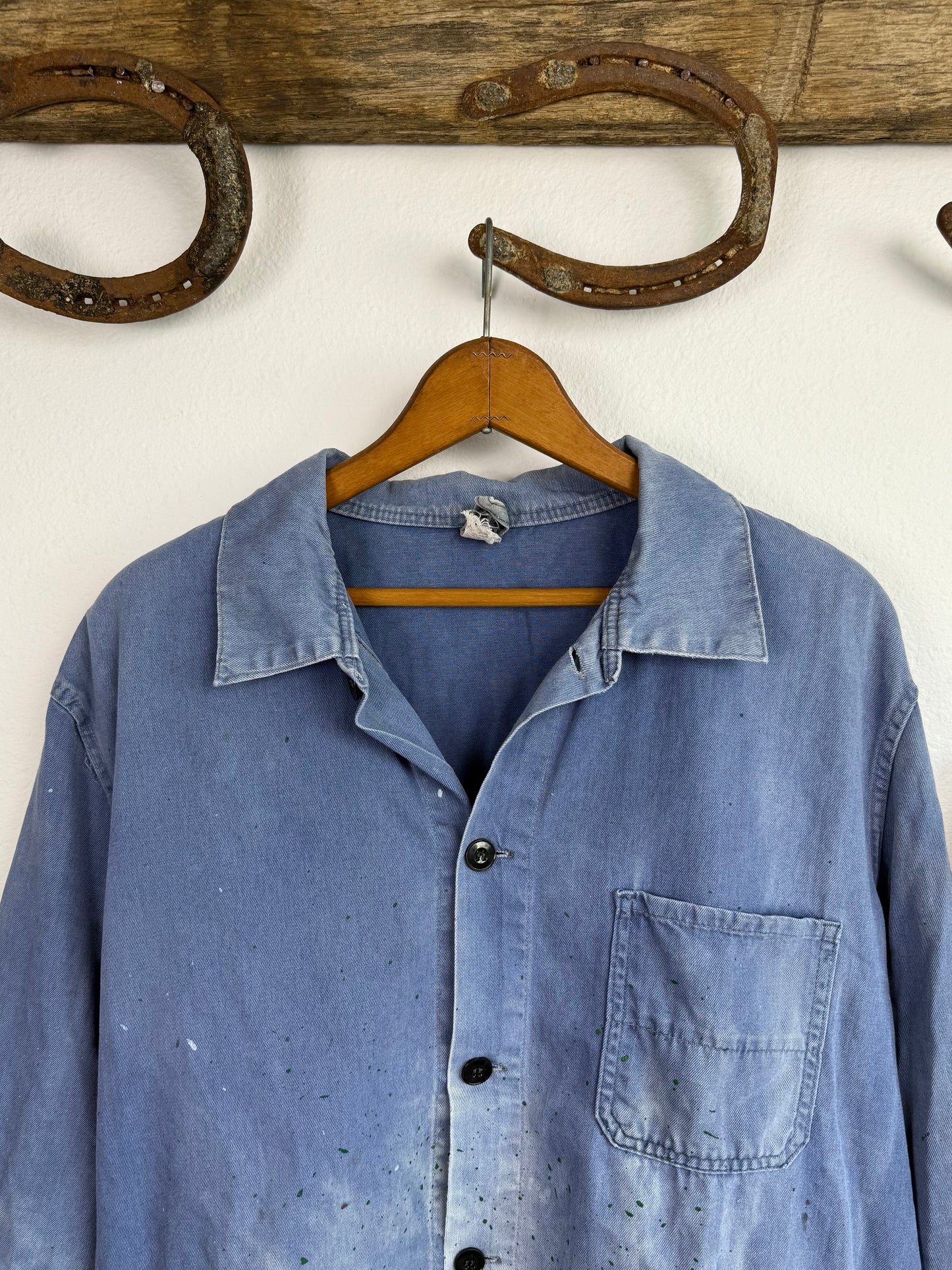 1940s/1950s Sun Faded Splatter Painted French Chore Jacket (L/XL)