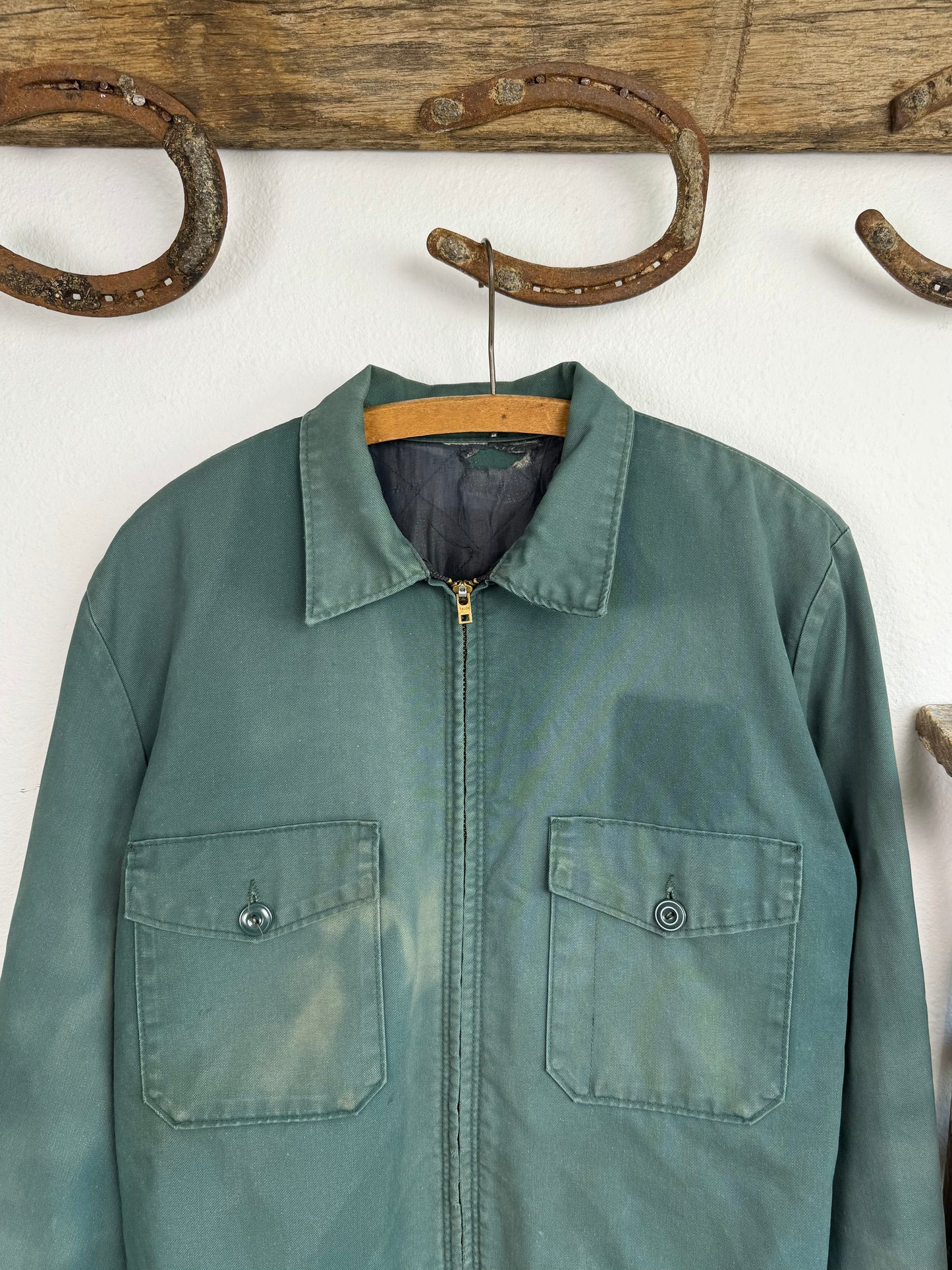 1950s Lined Sun Faded Green Work Jacket (M/L)
