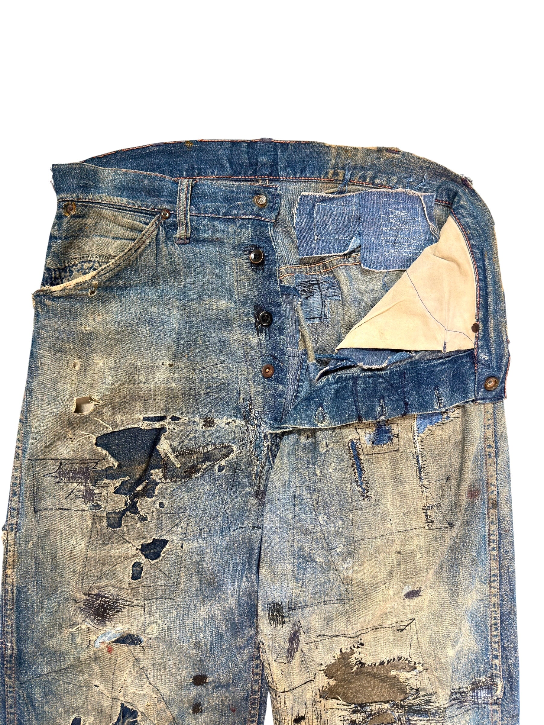 1940s Heavily Distressed Buckle Back Jeans (32)