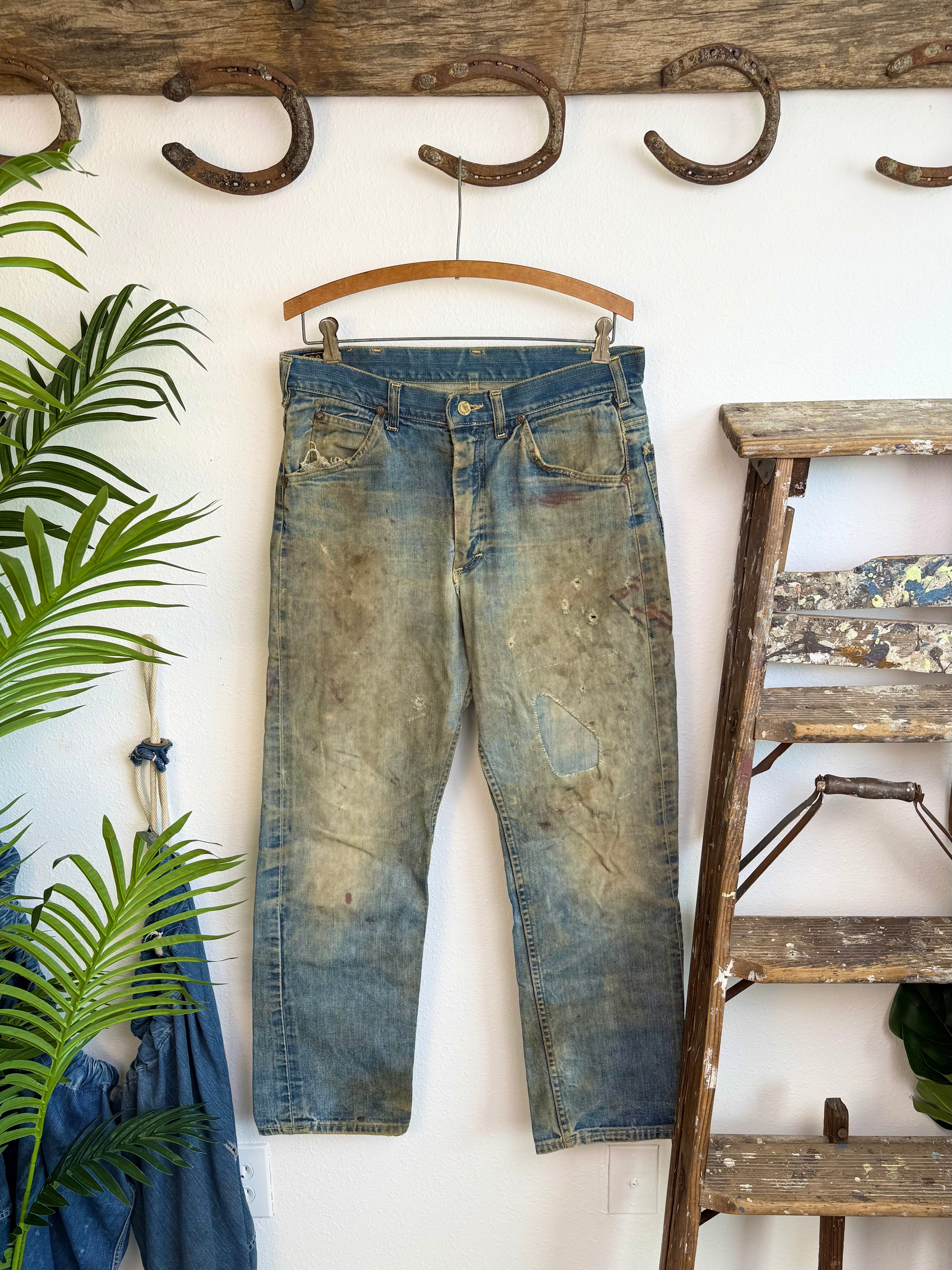 1960s Lee Rider Distressed Splatter Paint Jeans (34)
