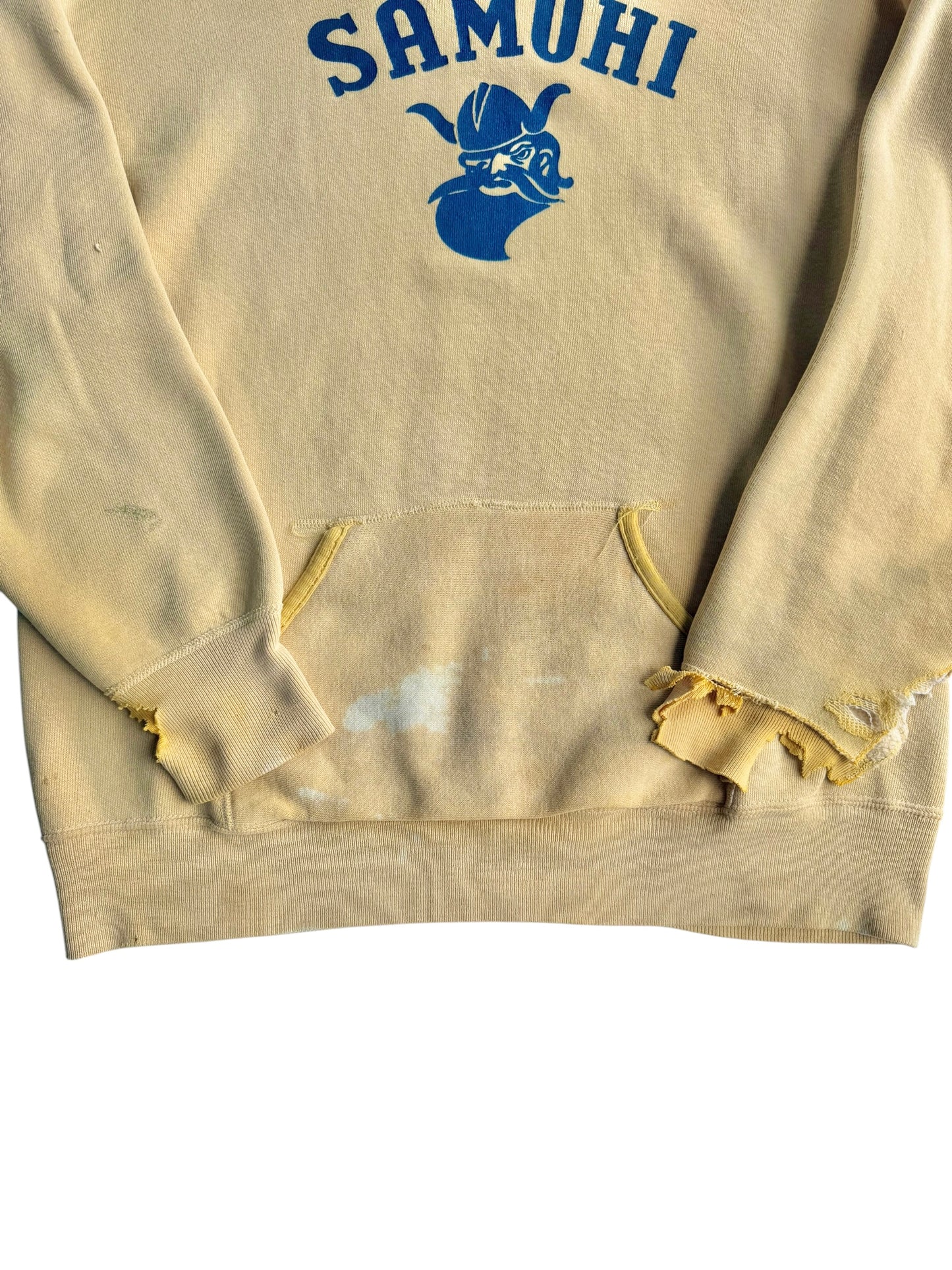 1960s Sun Faded Yellow ‘Samohi’ Distressed Hoodie (S/M)