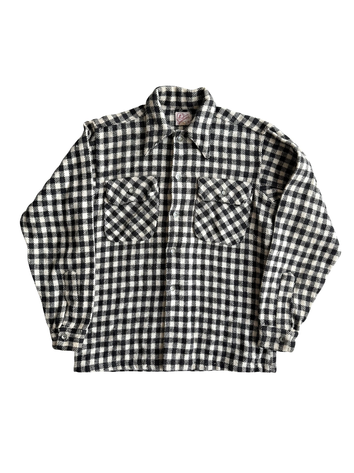 1950s Checker Board Plaid Wool Flannel (S/M)