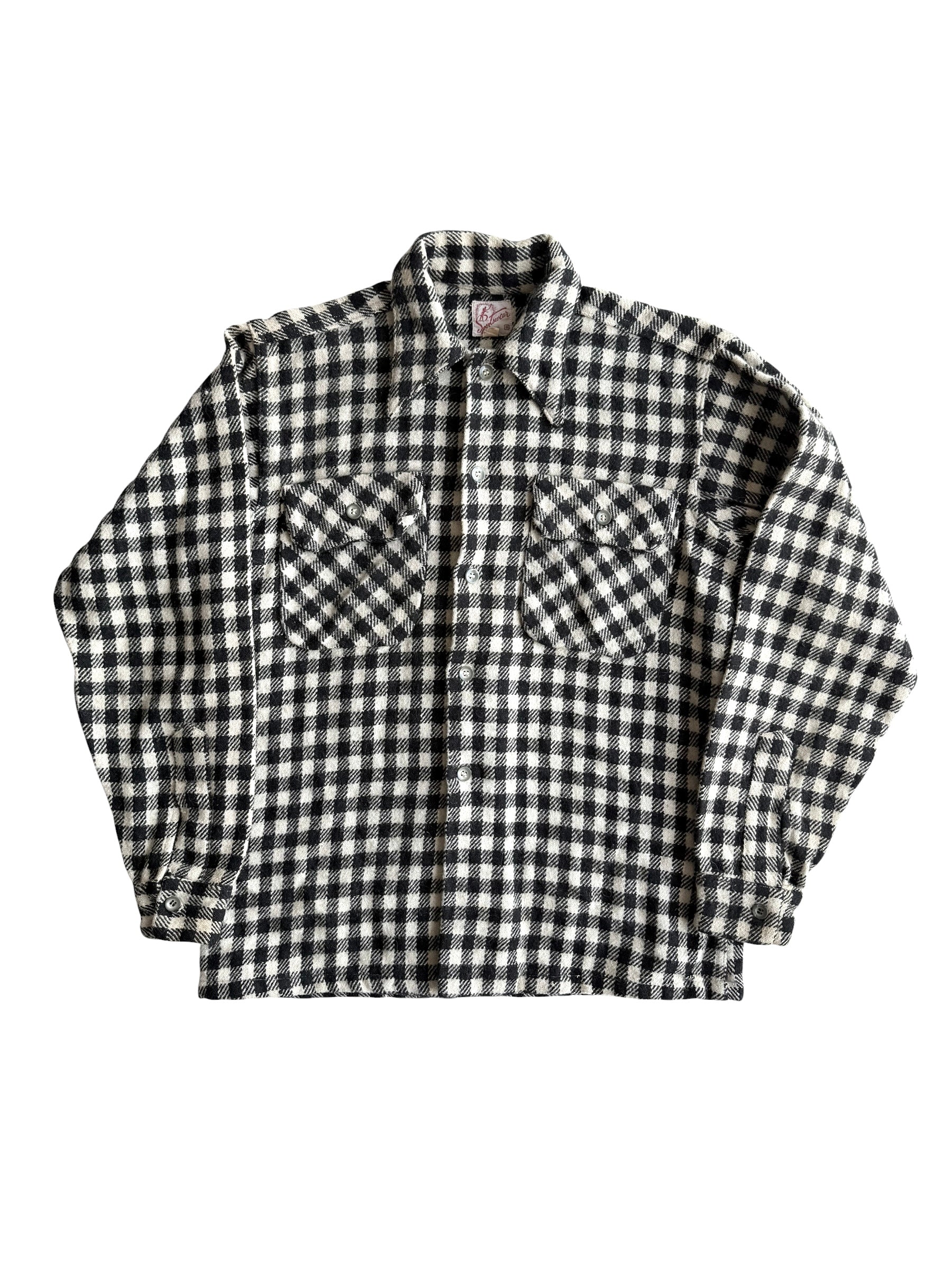 1950s Checker Board Plaid Wool Flannel (S/M)