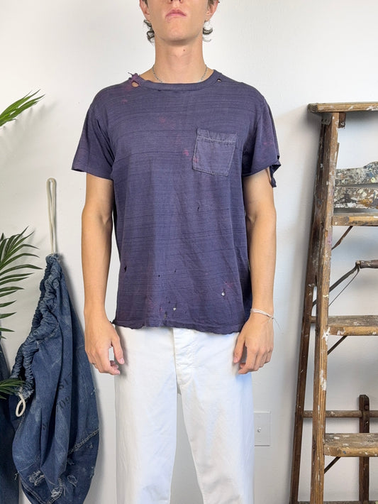 1950s Sun Faded and Thrashed Selvedge Pocket Tee (L)