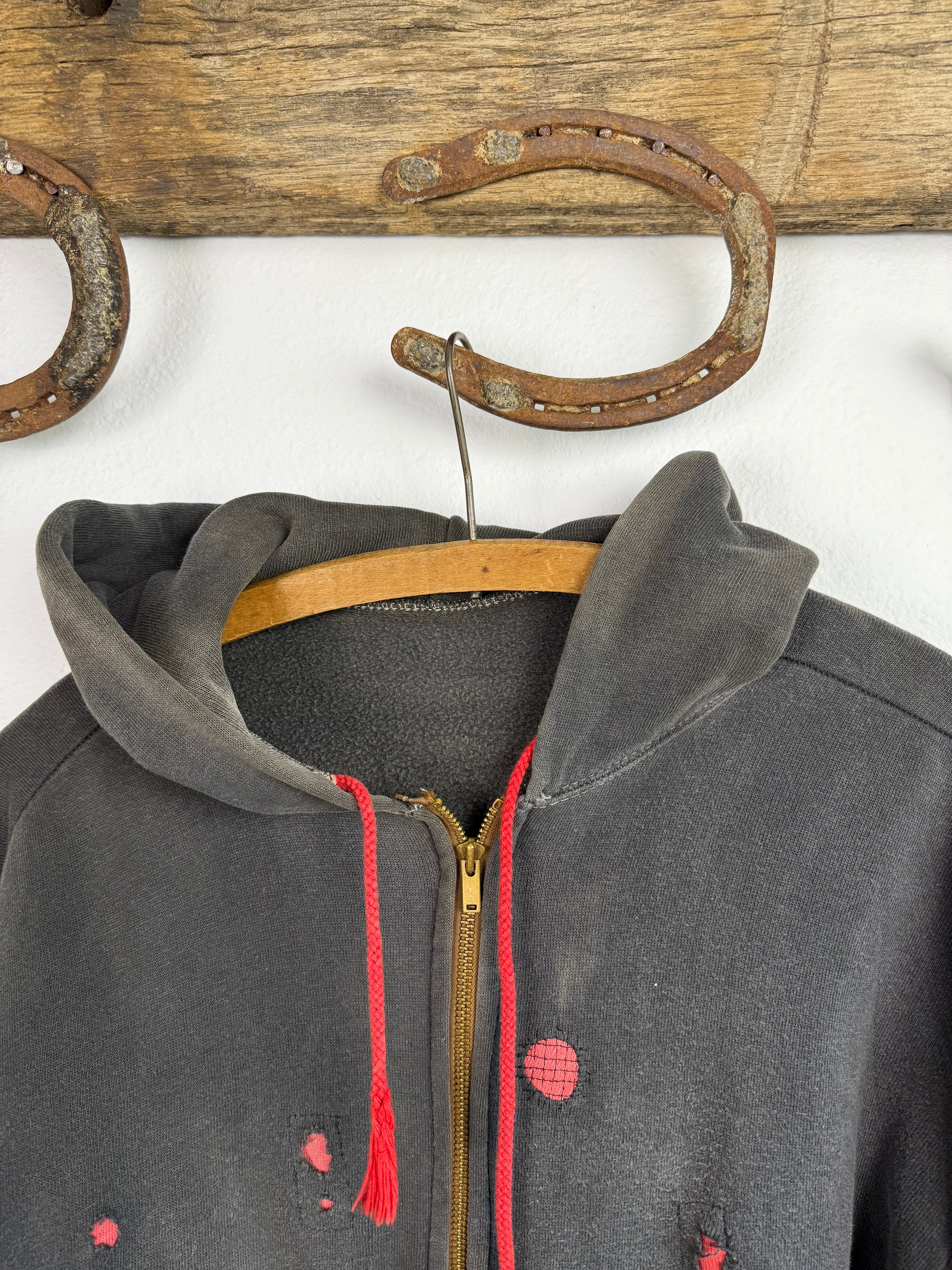1950s Black Sun Faded & Repaired Zip Up Jacket (M/L)