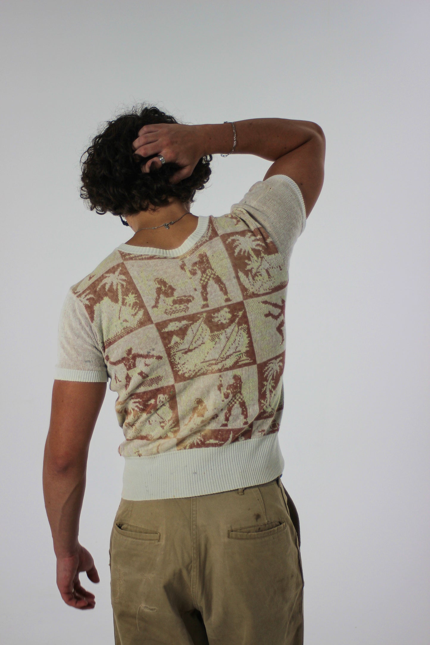 1940s Novelty Cotton Short Sleeve Sweatshirt (S)