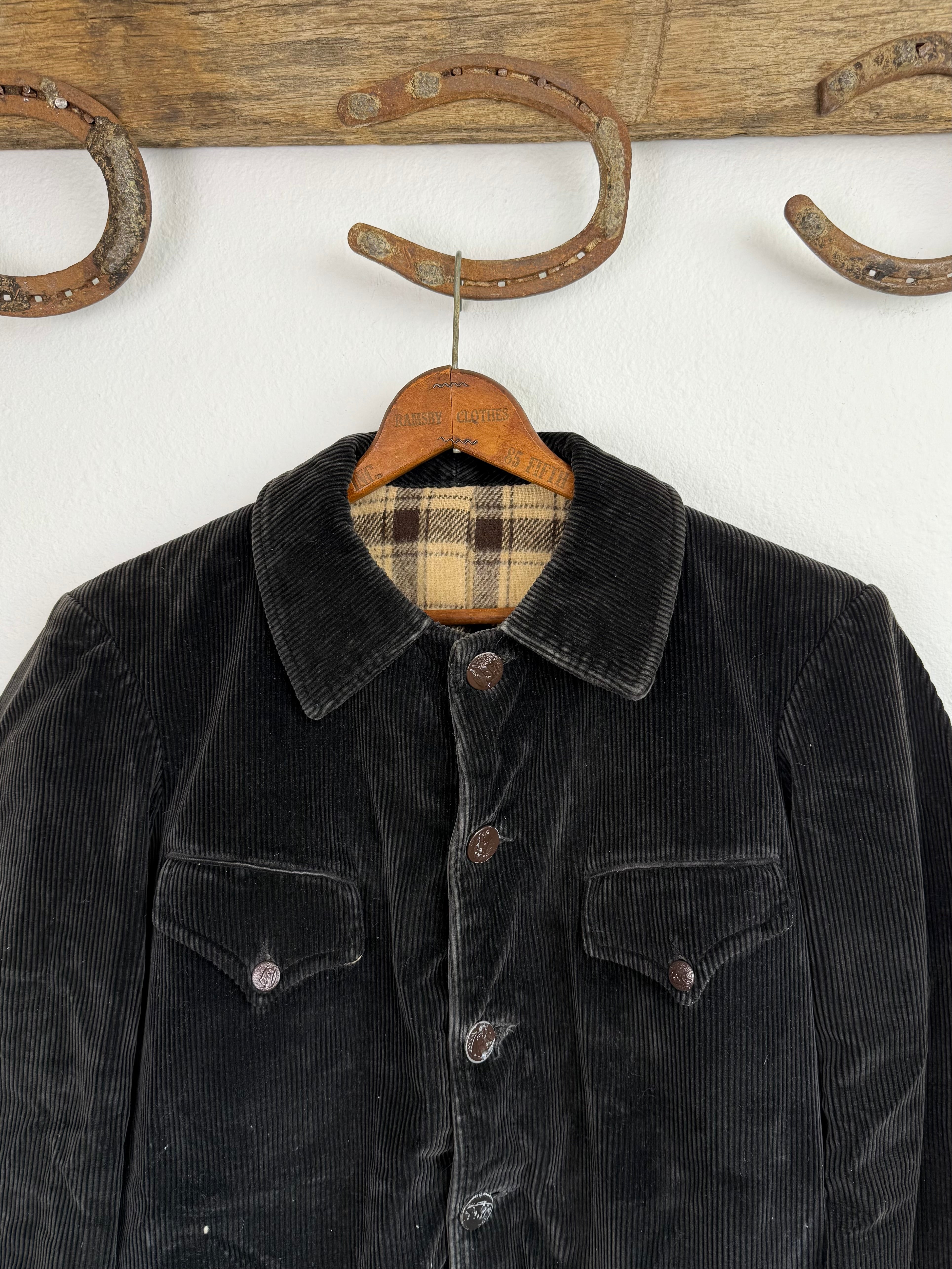 1940s Black Corduroy French Lined Jacket (M/L)