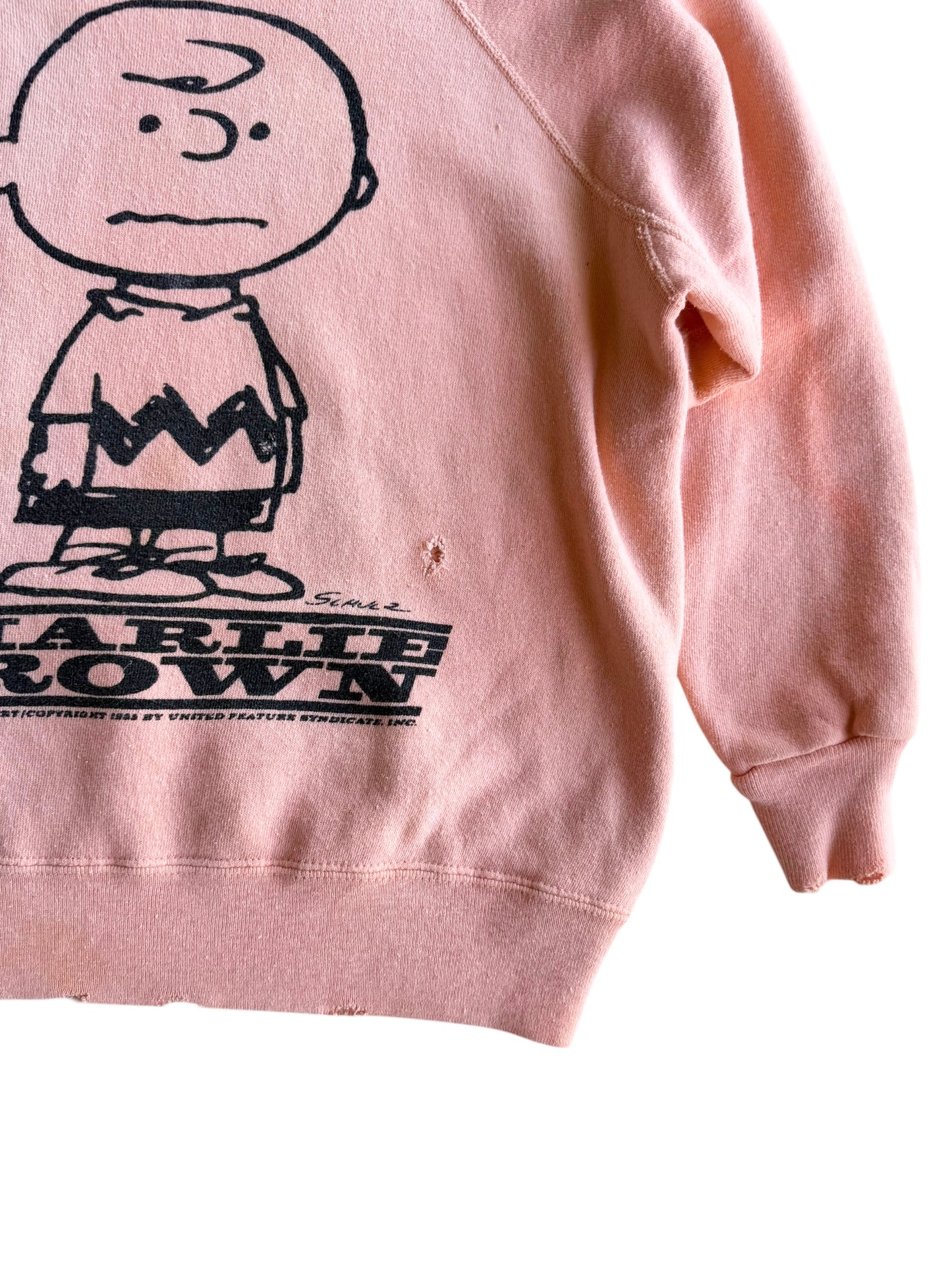 1960s Peanuts Charlie Brown Faded Pink Sweatshirt (S/M)