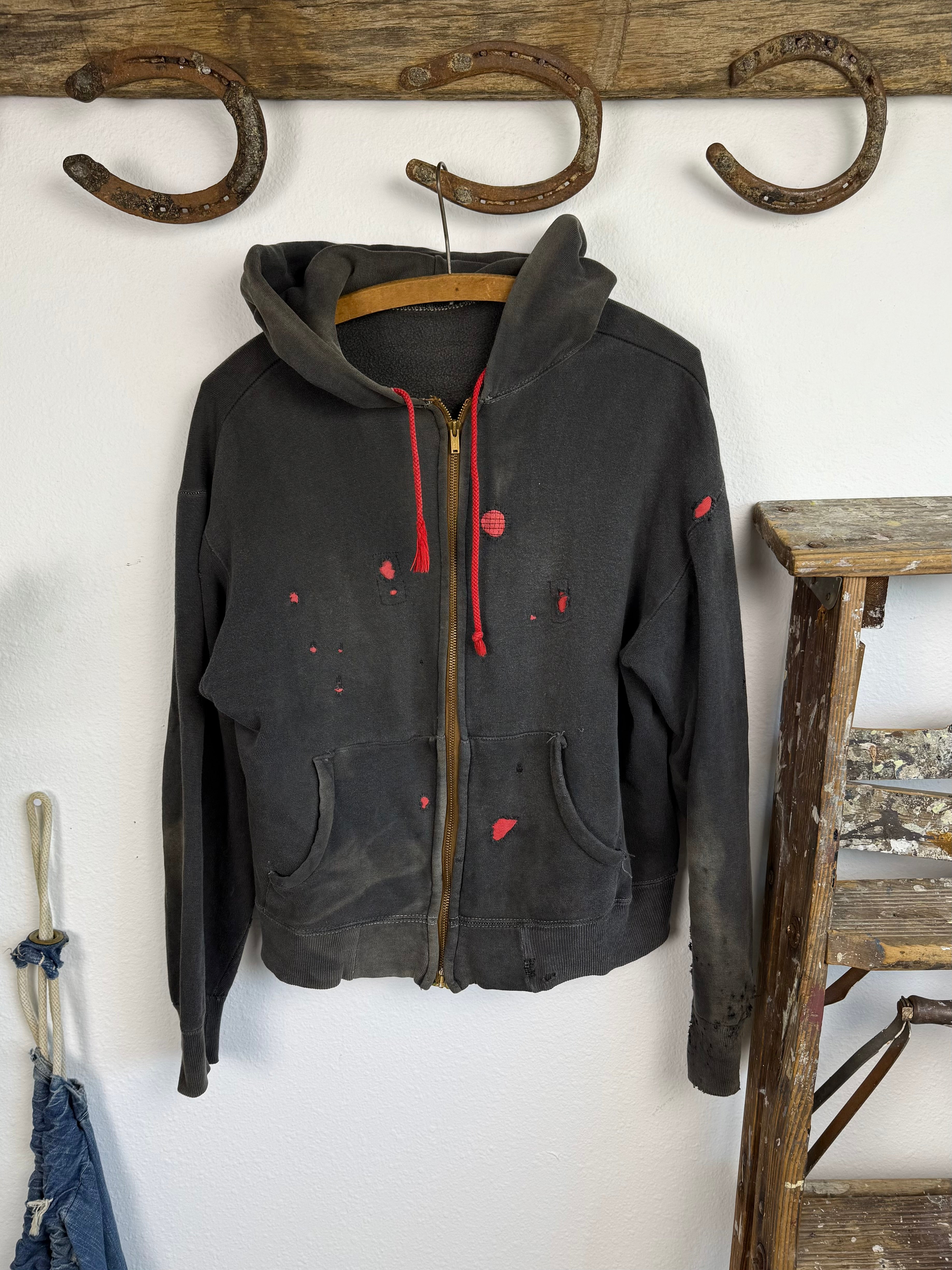 1950s Black Sun Faded & Repaired Zip Up Jacket (M/L)